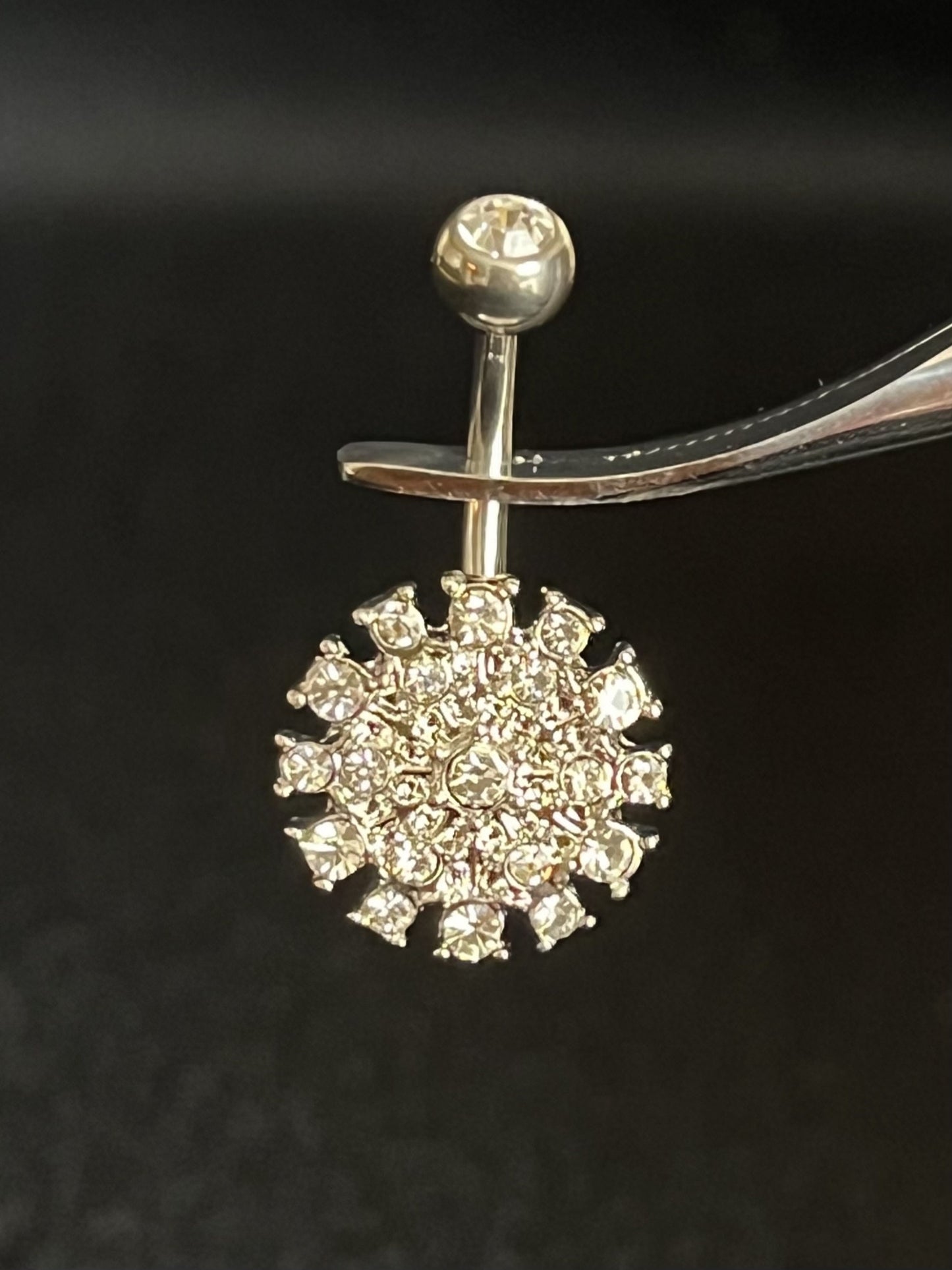 1 Piece Unique CZ Gem Paved Round Shield 316L Surgical Steel Navel / Naval Belly Ring - 14g - 10mm -Available in Gold, Rose Gold and Silver!