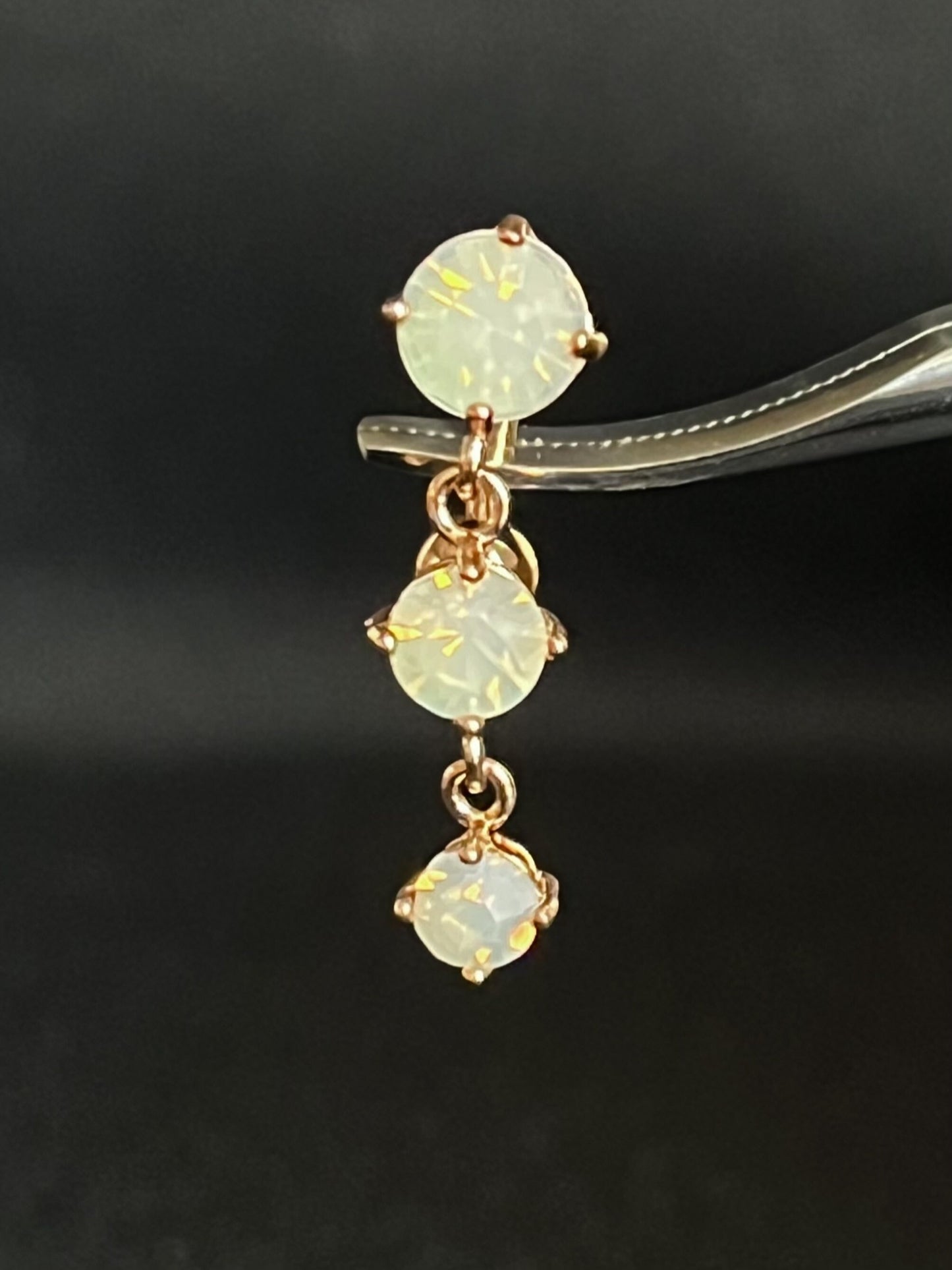 1 Piece Brilliant Triple Opalite Gems Top Drop Dangle Reverse Navel/Naval Belly Ring- 14g - 10mm - Silver, Gold & Rose Gold Available!