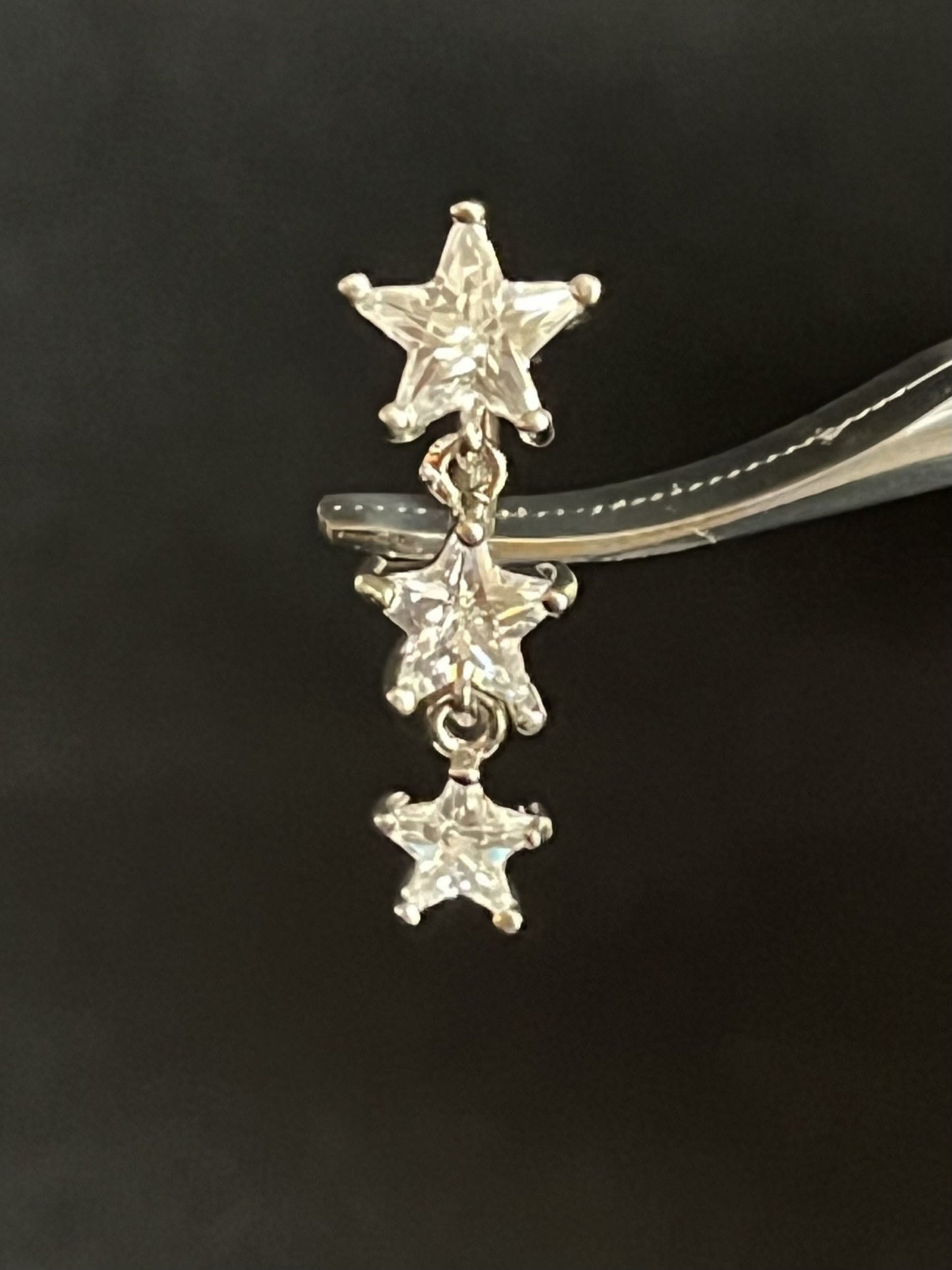 1 Piece Stunning Star CZ Gem Stars Top Drop Dangle Reverse Navel/Naval Belly Ring- 14g - 10mm - Silver, Gold & Rose Gold Available!