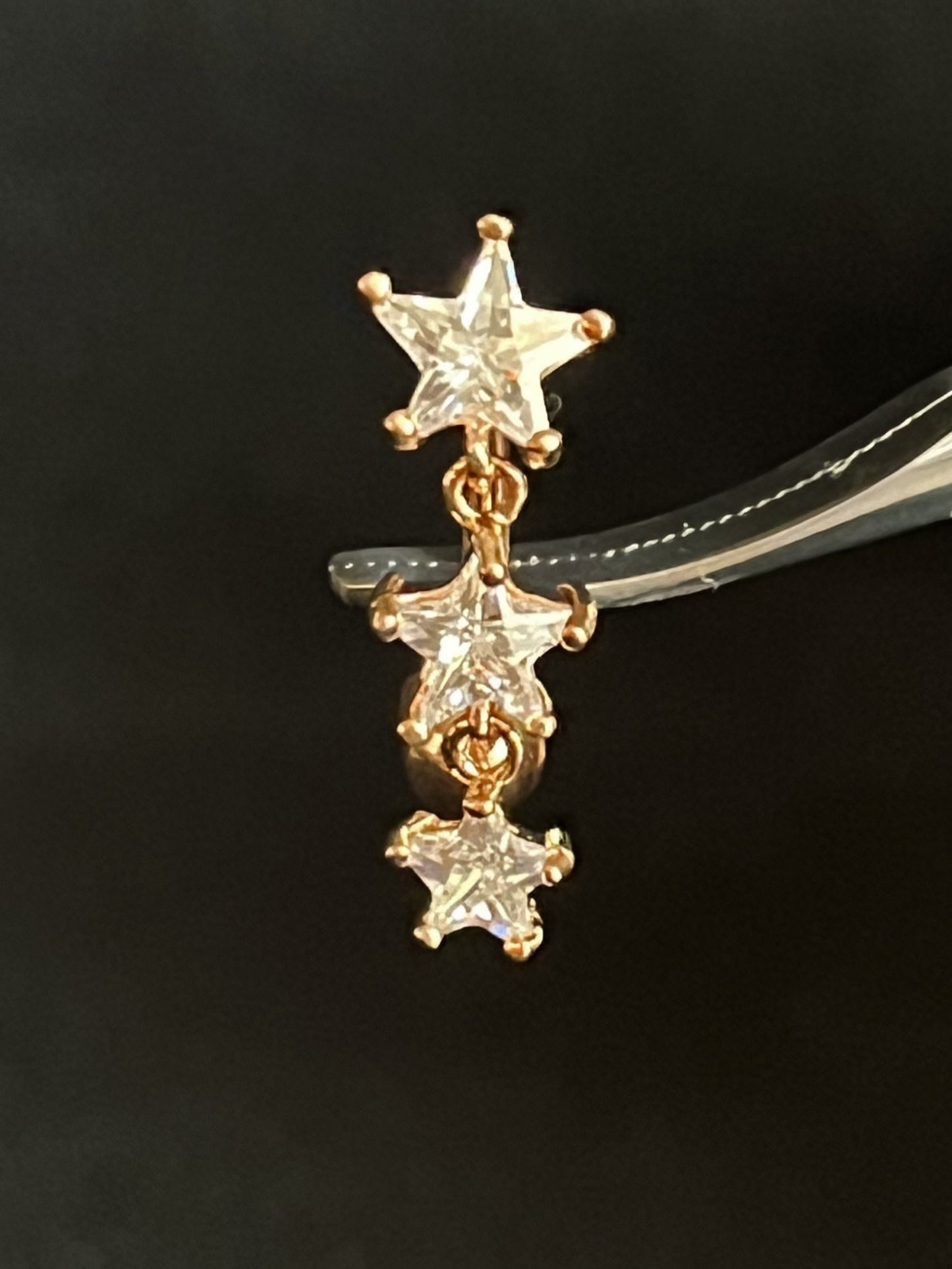 1 Piece Stunning Star CZ Gem Stars Top Drop Dangle Reverse Navel/Naval Belly Ring- 14g - 10mm - Silver, Gold & Rose Gold Available!