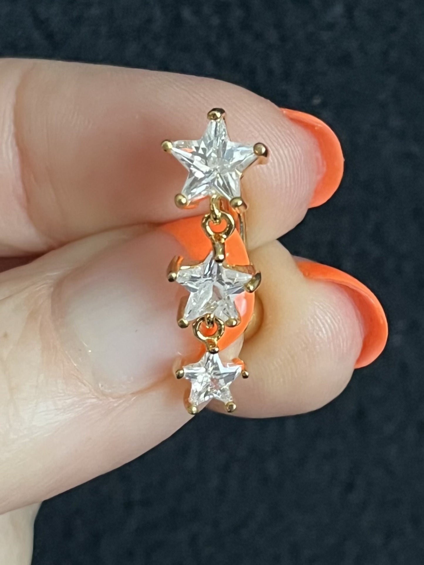 1 Piece Stunning Star CZ Gem Stars Top Drop Dangle Reverse Navel/Naval Belly Ring- 14g - 10mm - Silver, Gold & Rose Gold Available!