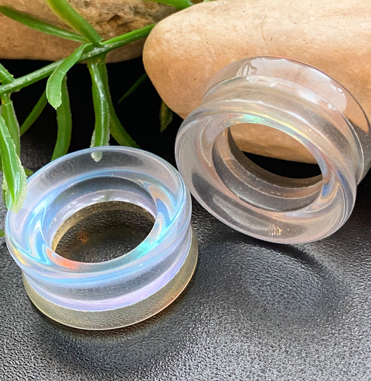 PAIR of Unique Aurora Borealis Iridescent Glass Double Flare Tunnels/Plugs - Gauges 2g (6mm) to 1" (25mm) available!