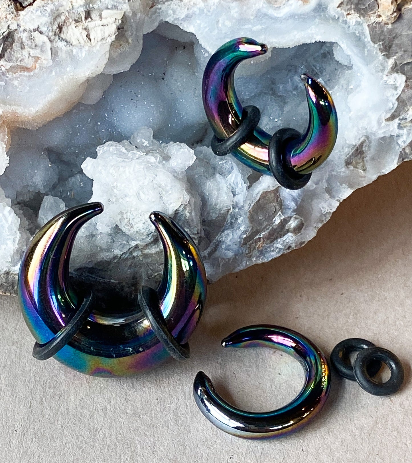 PAIR of Stunning Black Lucifer Glass Buffalo Tapers with O-Rings - Expanders - Gauges 6g (4mm) thru 00g (10mm) Available!
