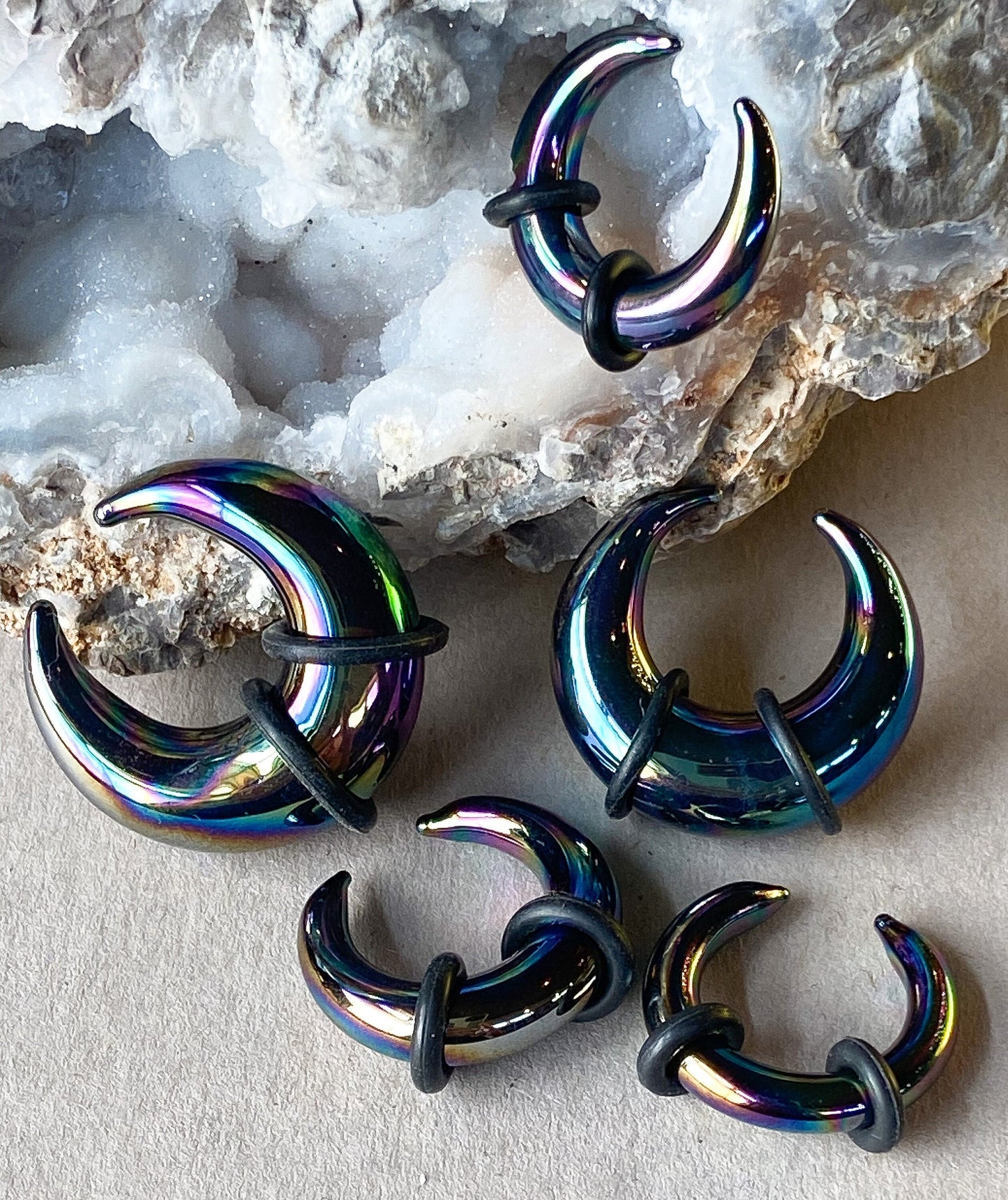 PAIR of Stunning Black Lucifer Glass Buffalo Tapers with O-Rings - Expanders - Gauges 6g (4mm) thru 00g (10mm) Available!