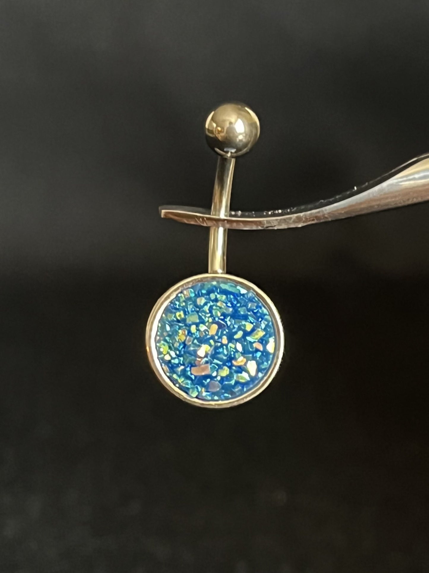1 Piece Beautiful Round Druzy Stone Style 316L Surgical Steel Belly Ring - 14g - 10mm - Available in a Variety of Colors!