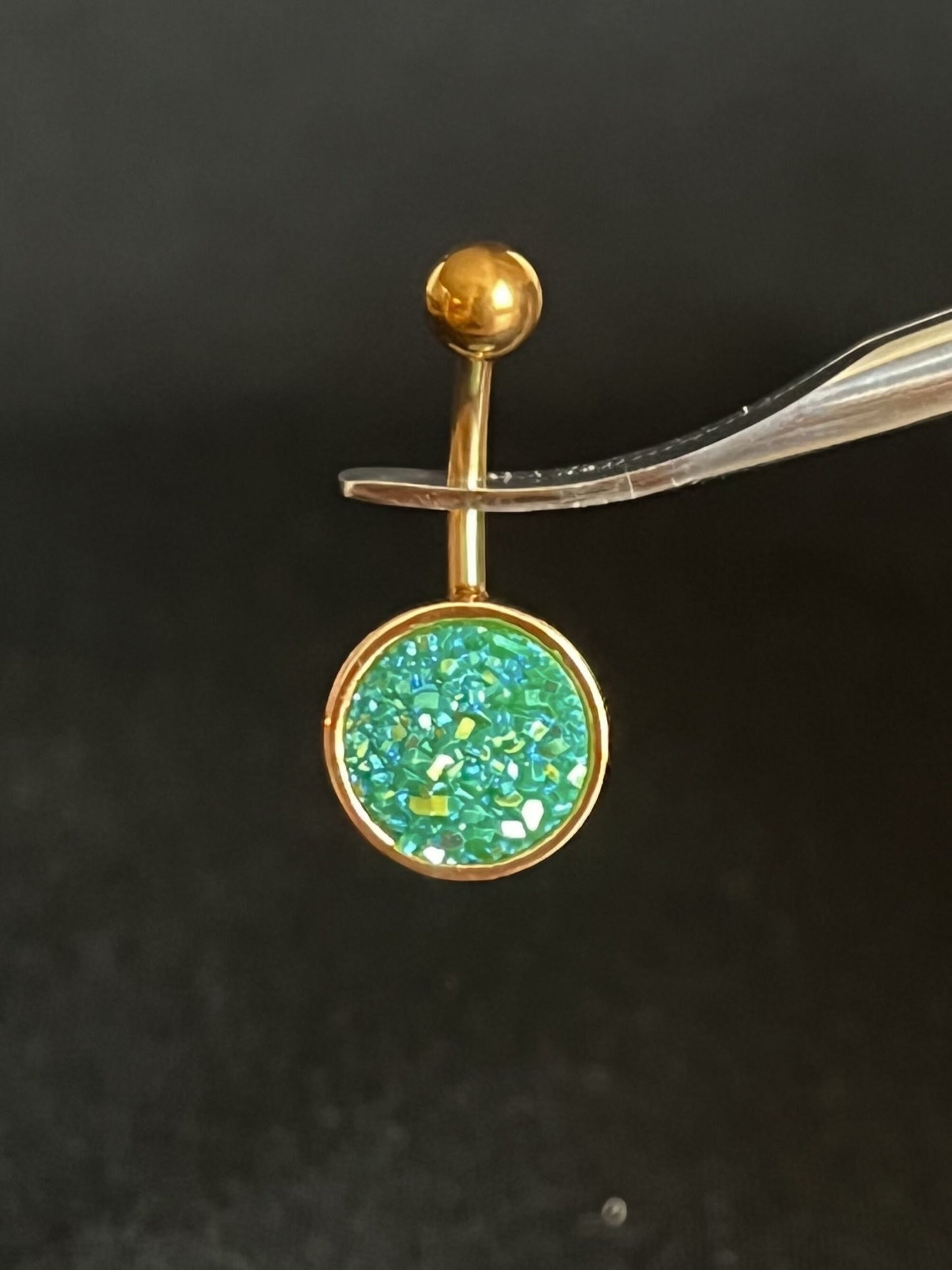 1 Piece Stunning Round Druzy Stone Style Rose Gold Plated Steel Belly Ring - 14g - 10mm - Available in a Variety of Colors!
