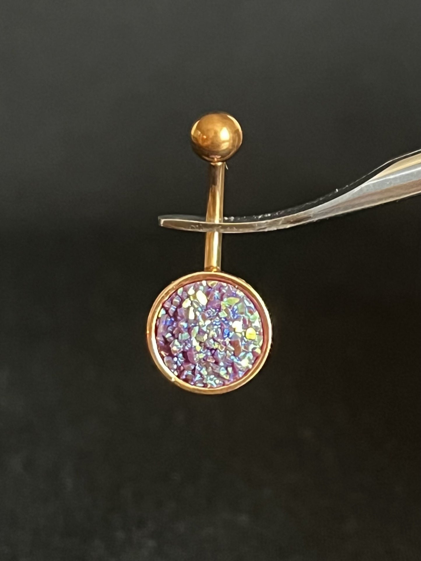 1 Piece Stunning Round Druzy Stone Style Rose Gold Plated Steel Belly Ring - 14g - 10mm - Available in a Variety of Colors!