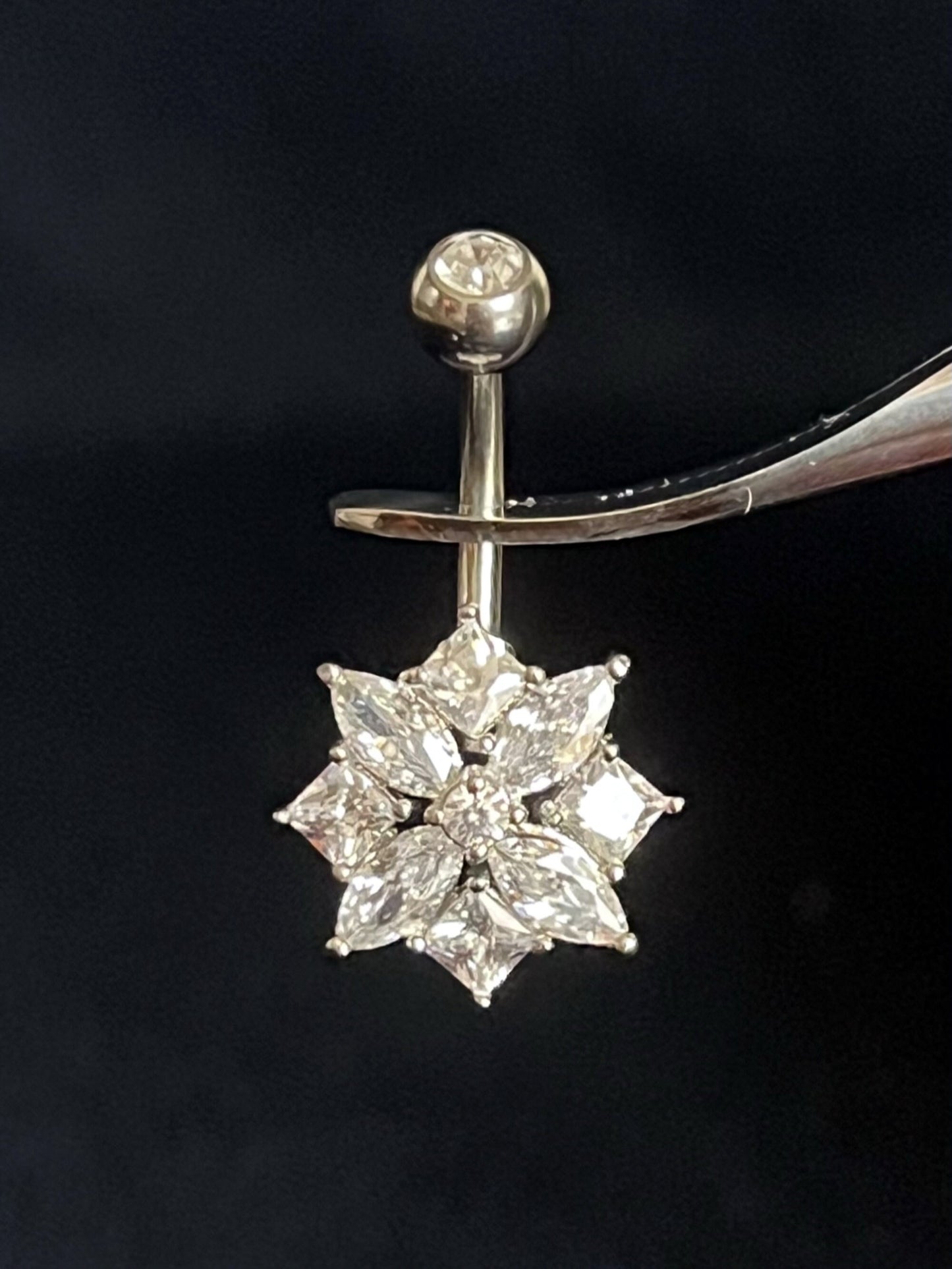 1 Piece Stunning Marquise & Square CZ Cluster Gem Flower Navel / Naval Belly Ring - 14g - 10mm - Available in Blue, Clear and Pink!