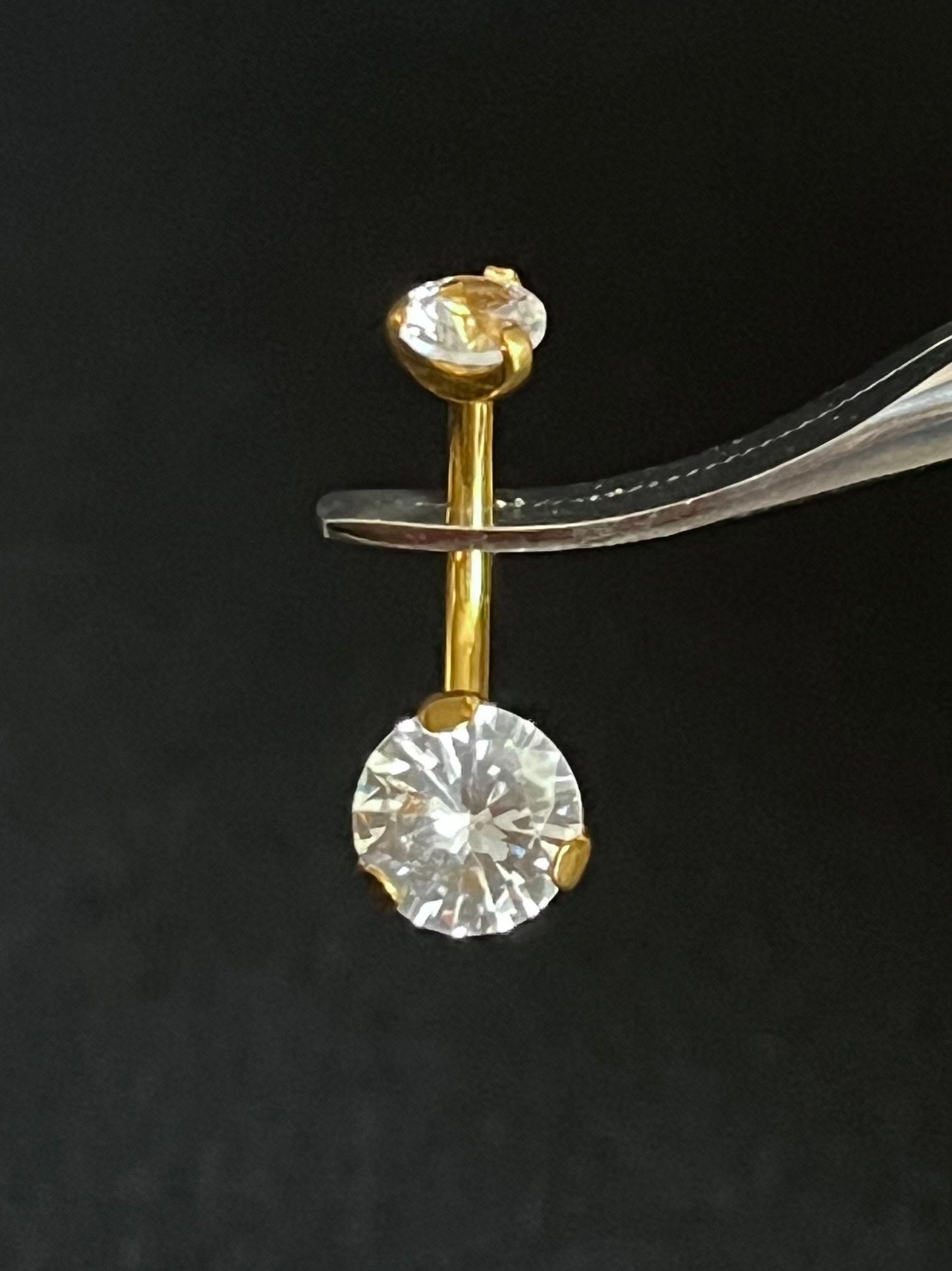 1 Piece Prong Set CZ Gem Titanium IP Internally Threaded Navel / Naval Belly Ring - 14g - 10mm - Black, Gold and Rose Gold Available!