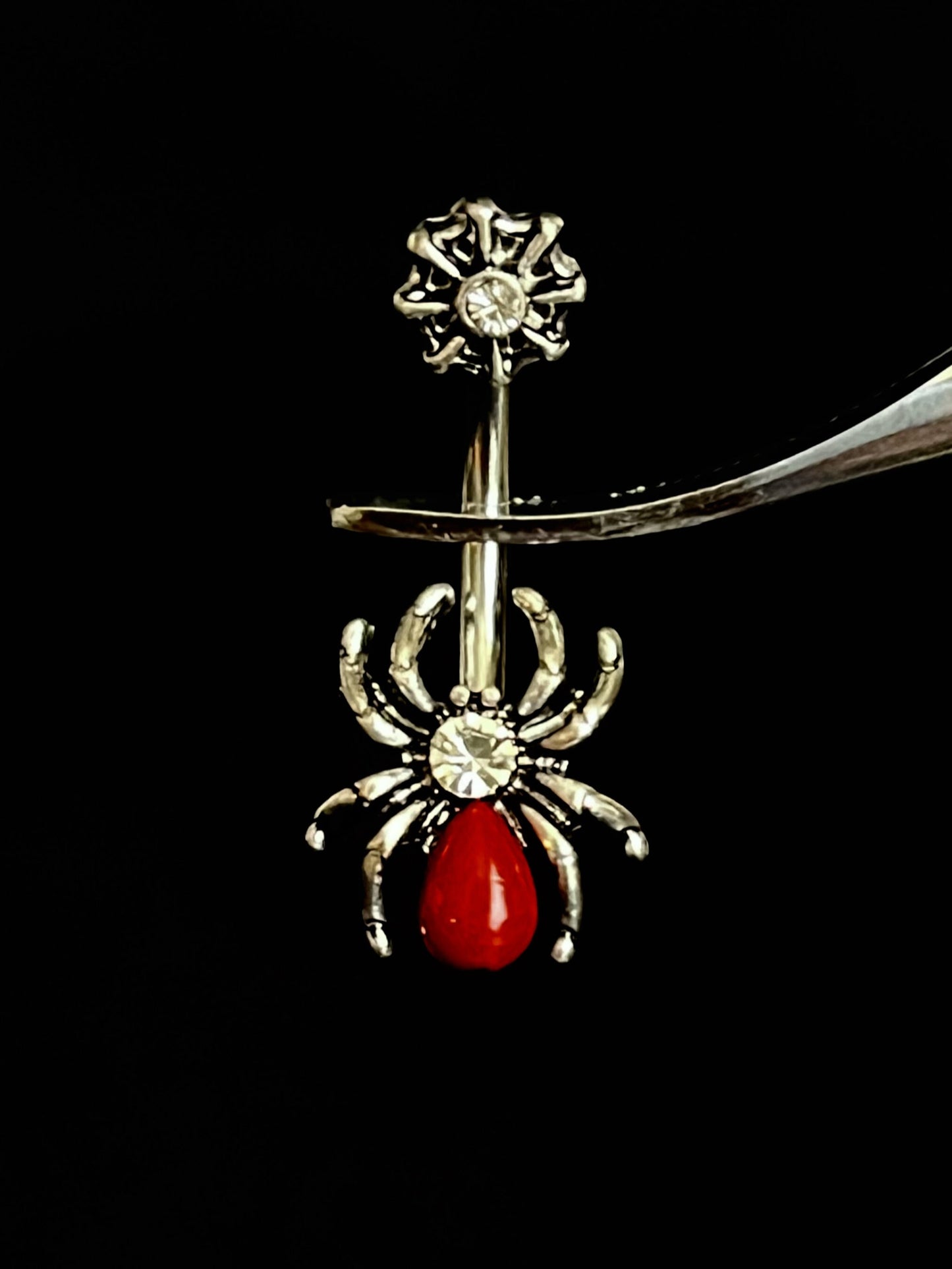 1 Piece Unusual Red Spider with CZ Gem and Web Belly Ring Surgical Steel Navel / Naval Belly Ring!
