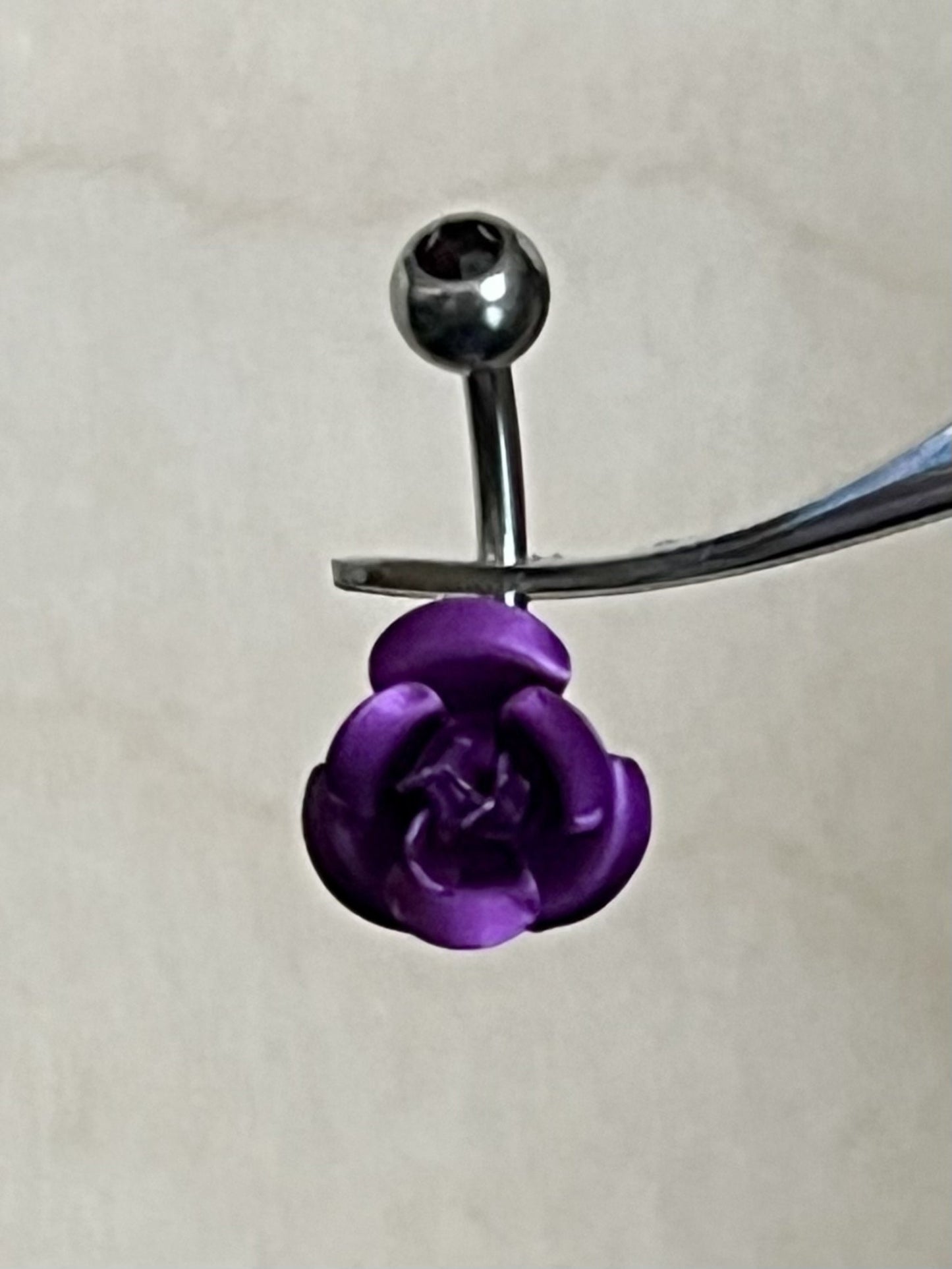1 Piece Unique Colored Metal Rose with CZ Gem Navel / Naval Belly Ring - 14g - 10mm - Pink, Purple, Red, Green, Aqua & Black Available!