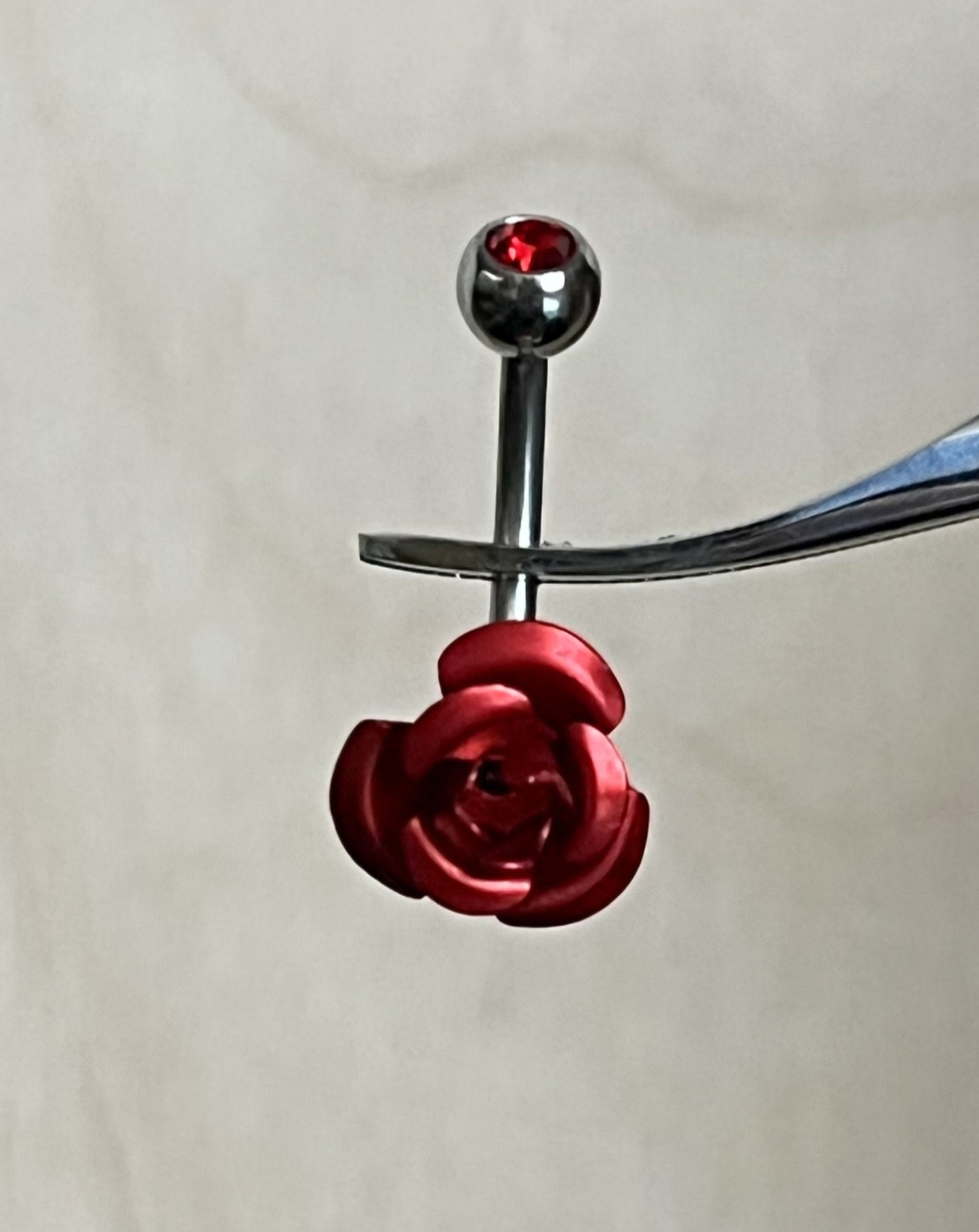 1 Piece Unique Colored Metal Rose with CZ Gem Navel / Naval Belly Ring - 14g - 10mm - Pink, Purple, Red, Green, Aqua & Black Available!