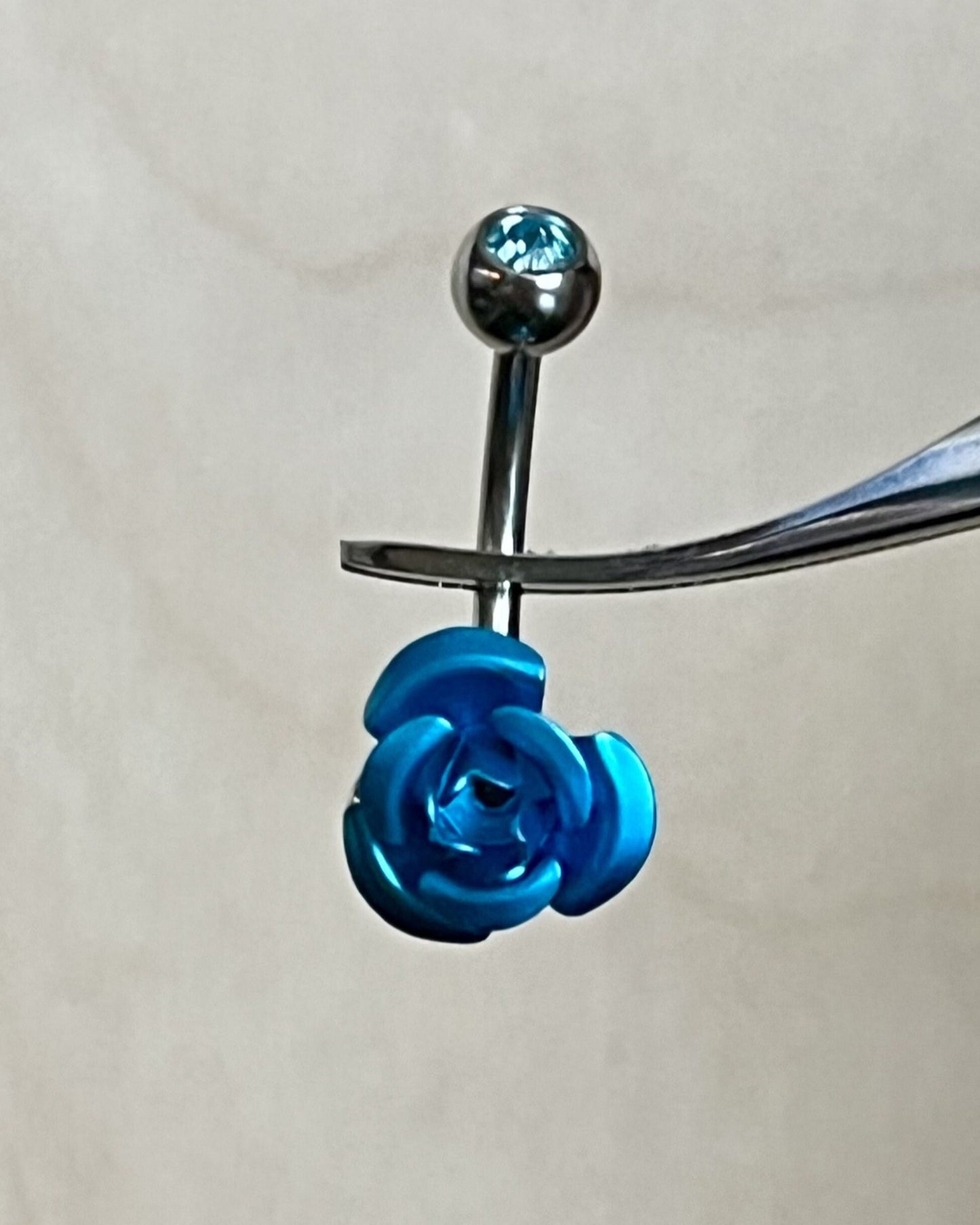 1 Piece Unique Colored Metal Rose with CZ Gem Navel / Naval Belly Ring - 14g - 10mm - Pink, Purple, Red, Green, Aqua & Black Available!