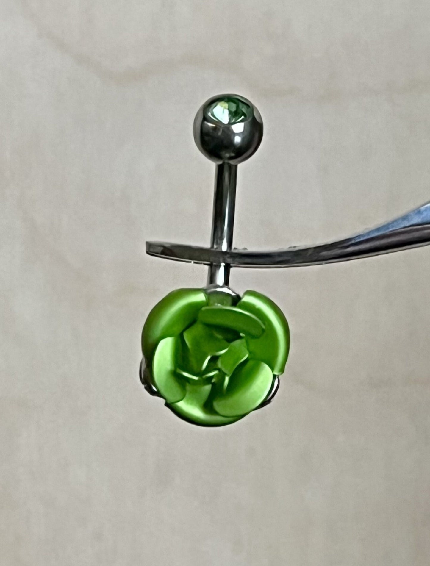 1 Piece Unique Colored Metal Rose with CZ Gem Navel / Naval Belly Ring - 14g - 10mm - Pink, Purple, Red, Green, Aqua & Black Available!