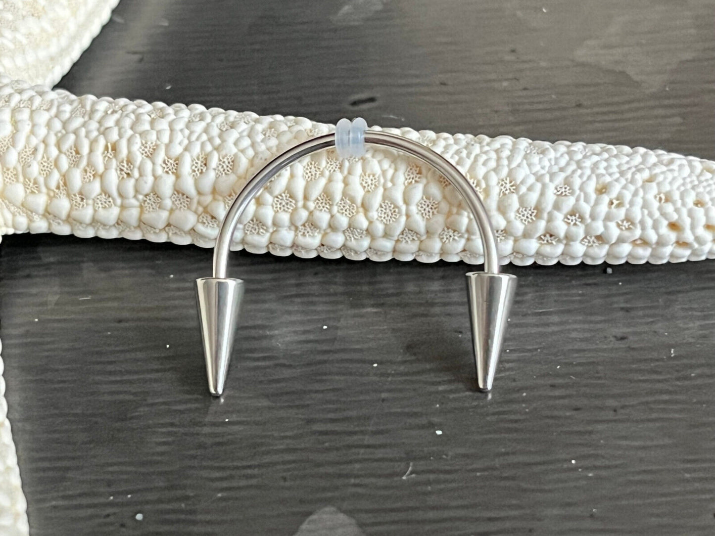 PAIR of Unique Smiley Piercing Fangs 316L Surgical Steel Spiked Circular Barbell Horseshoe Ring - Gauge 16g - Silver and Gold Available!
