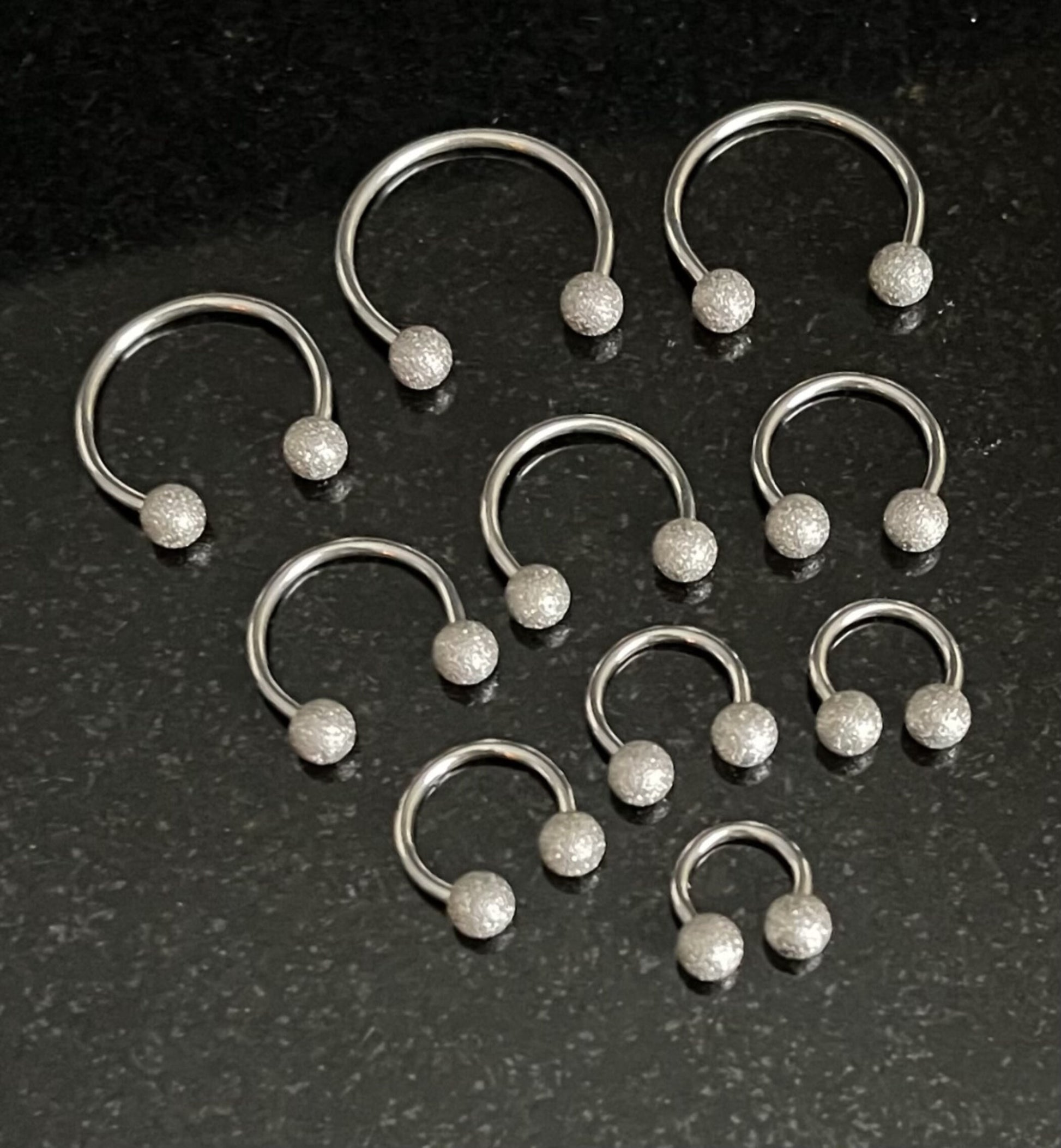 1 Piece Frosted Balls Circular Surgical Steel Horseshoe Circular Septum Ring - 16g, 1/4" (6mm) thru 5/8" (16mm) Available in 3mm, 4mm & 5mm!