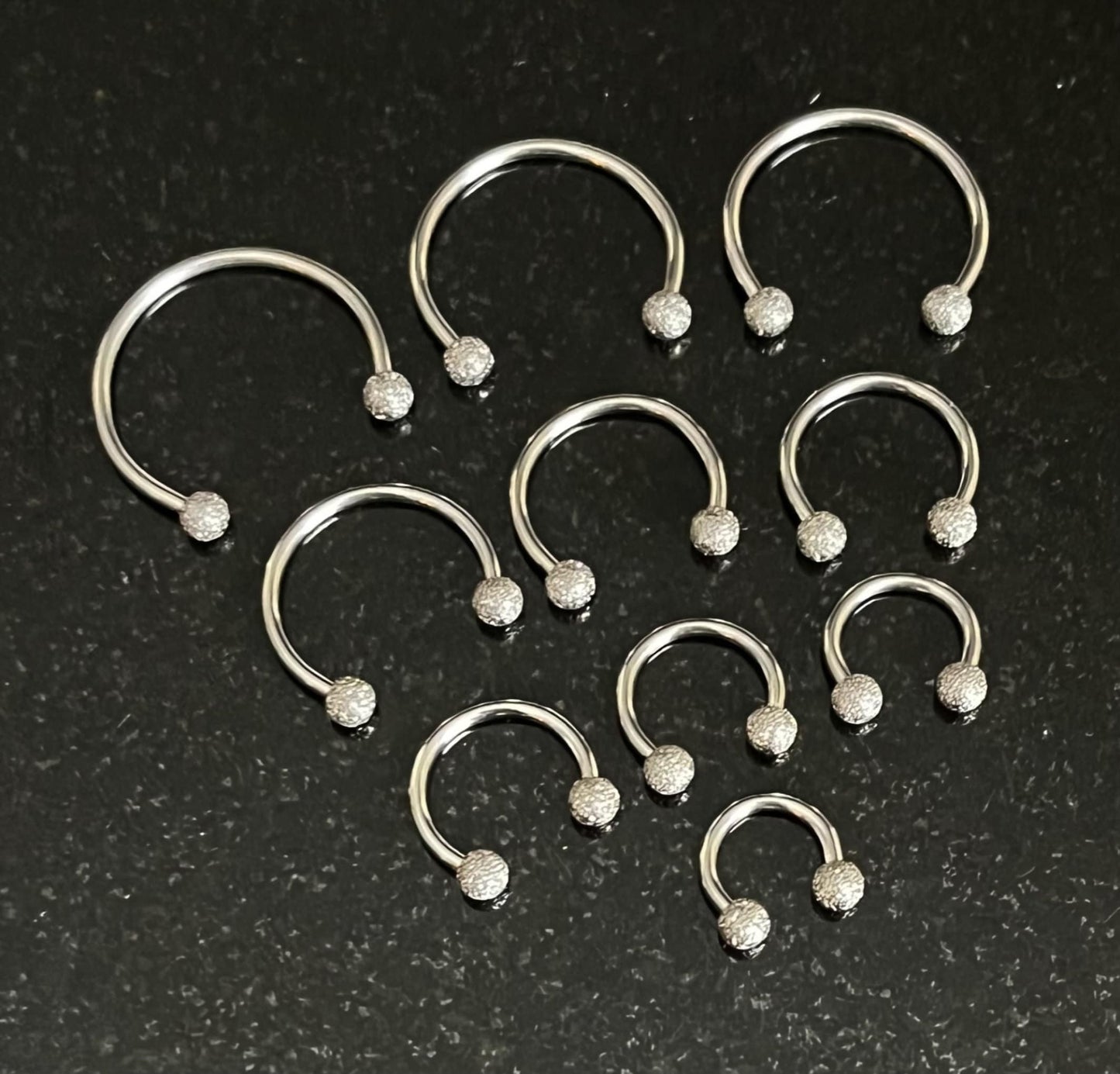 1 Piece Frosted Balls Circular Surgical Steel Horseshoe Circular Septum Ring - 16g, 1/4" (6mm) thru 5/8" (16mm) Available in 3mm, 4mm & 5mm!