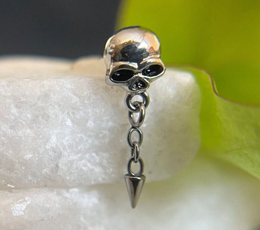 1 Piece Unique Skull with Chain Spike Dangle Nose L-Bend or Nose Stud - 20g - 6mm Wearable Length!