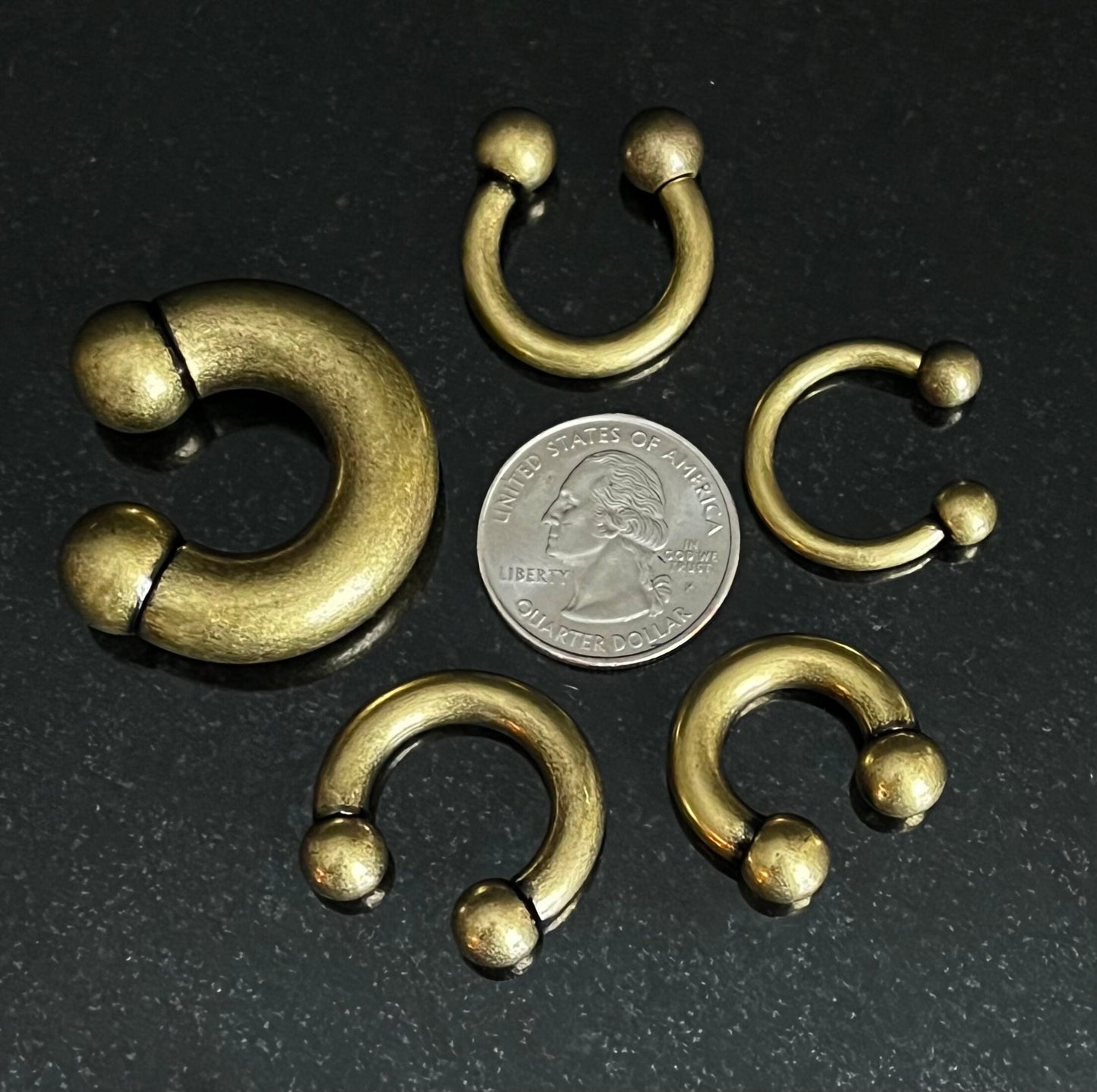 PAIR of Beautiful Vintage Look Brushed Metal Circular Barbells/Rings -8g thru 00g with Assorted Internal Diameter and Ball Size!!