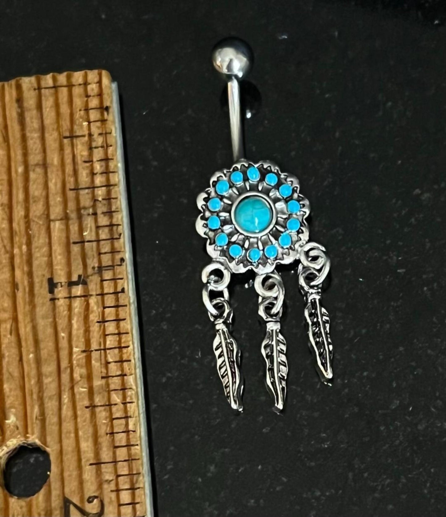 1 Piece Unusual Turquoise Paved Dreamcatcher Stone Surgical Steel Navel / Naval Belly Ring!