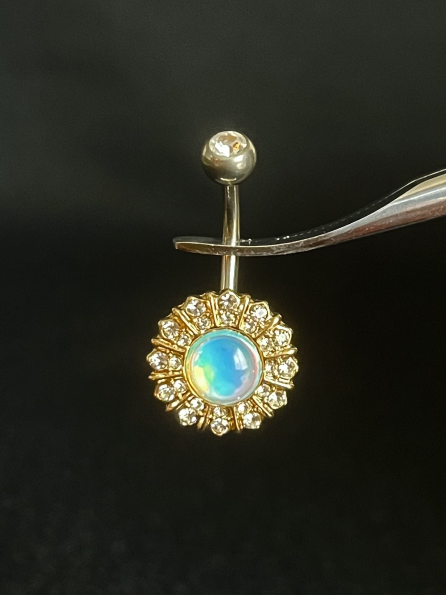 1 Piece Beautiful Gem Paved White Revo Reflecting Stone Navel / Naval Belly Ring - 14g - 10mm - Available in Gold, Rose Gold and Silver!