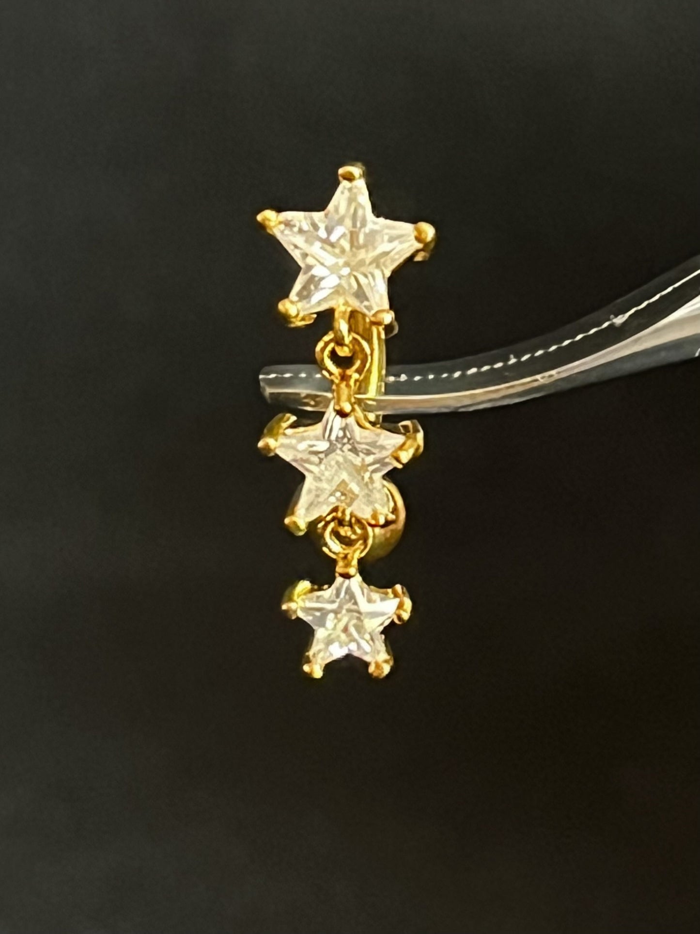 1 Piece Stunning Star CZ Gem Stars Top Drop Dangle Reverse Navel/Naval Belly Ring- 14g - 10mm - Silver, Gold & Rose Gold Available!