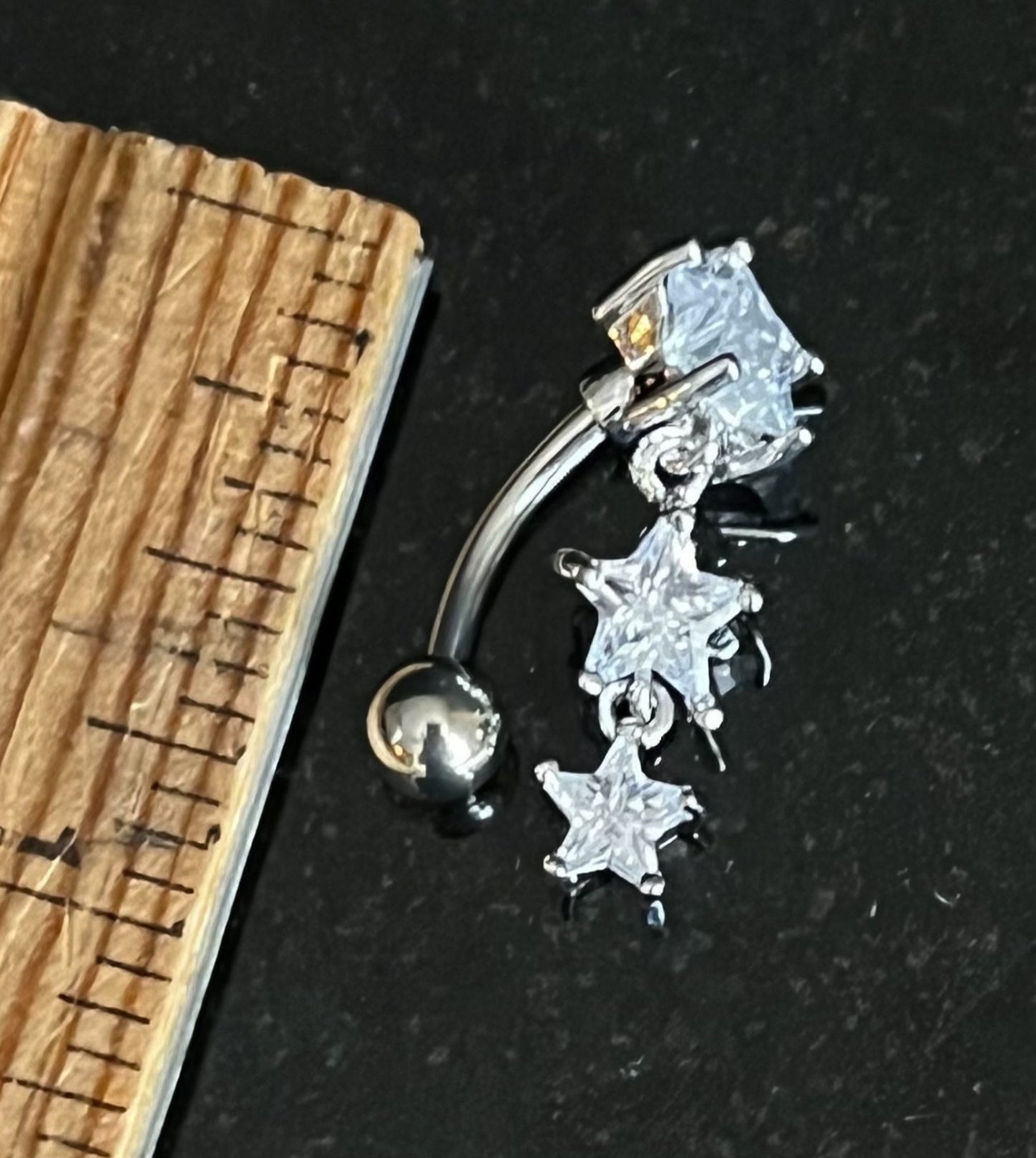1 Piece Stunning Star CZ Gem Stars Top Drop Dangle Reverse Navel/Naval Belly Ring- 14g - 10mm - Silver, Gold & Rose Gold Available!
