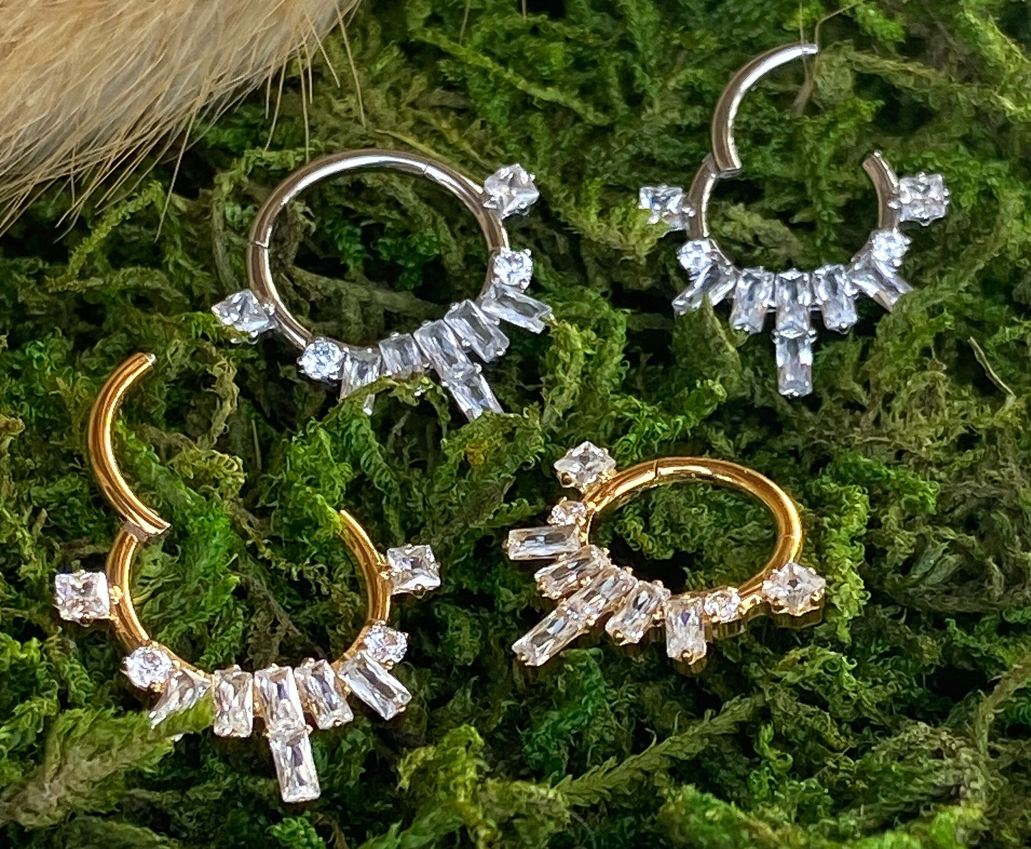 1 Piece Stunning Baguette CZ Gems Fan Hinged Segment Septum Ring - 16g - 10mm & 8mm - Gold and Silver Available!