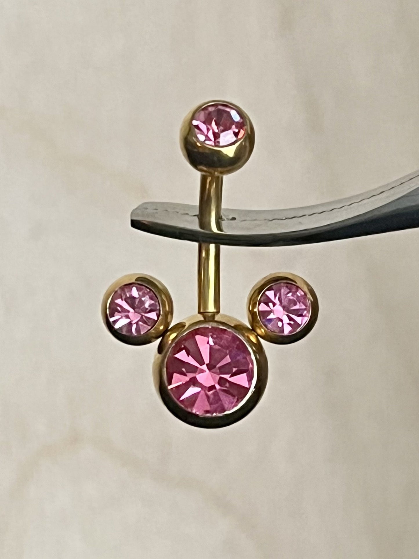 1 Piece Cute Mouse Triple CZ Gem Ion Plated 316 Surgical Steel Navel/Naval Belly Ring - 14g - Available in A Variety of Colors!