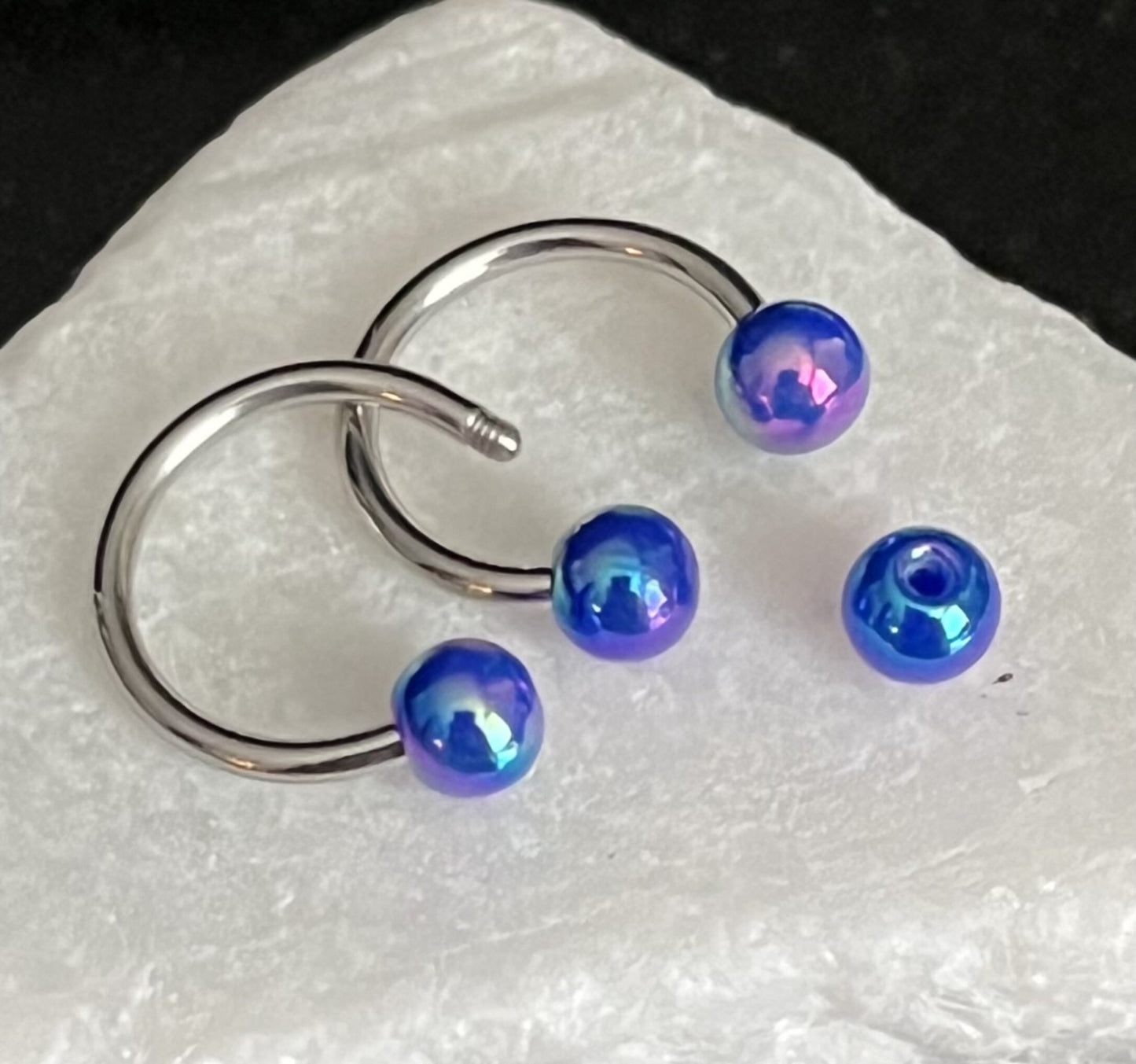 PAIR of Stunning Aurora Borealis Coated Circular Barbell Horseshoe Septum Ring - 16g - 8mm - A Variety of Colors Available!