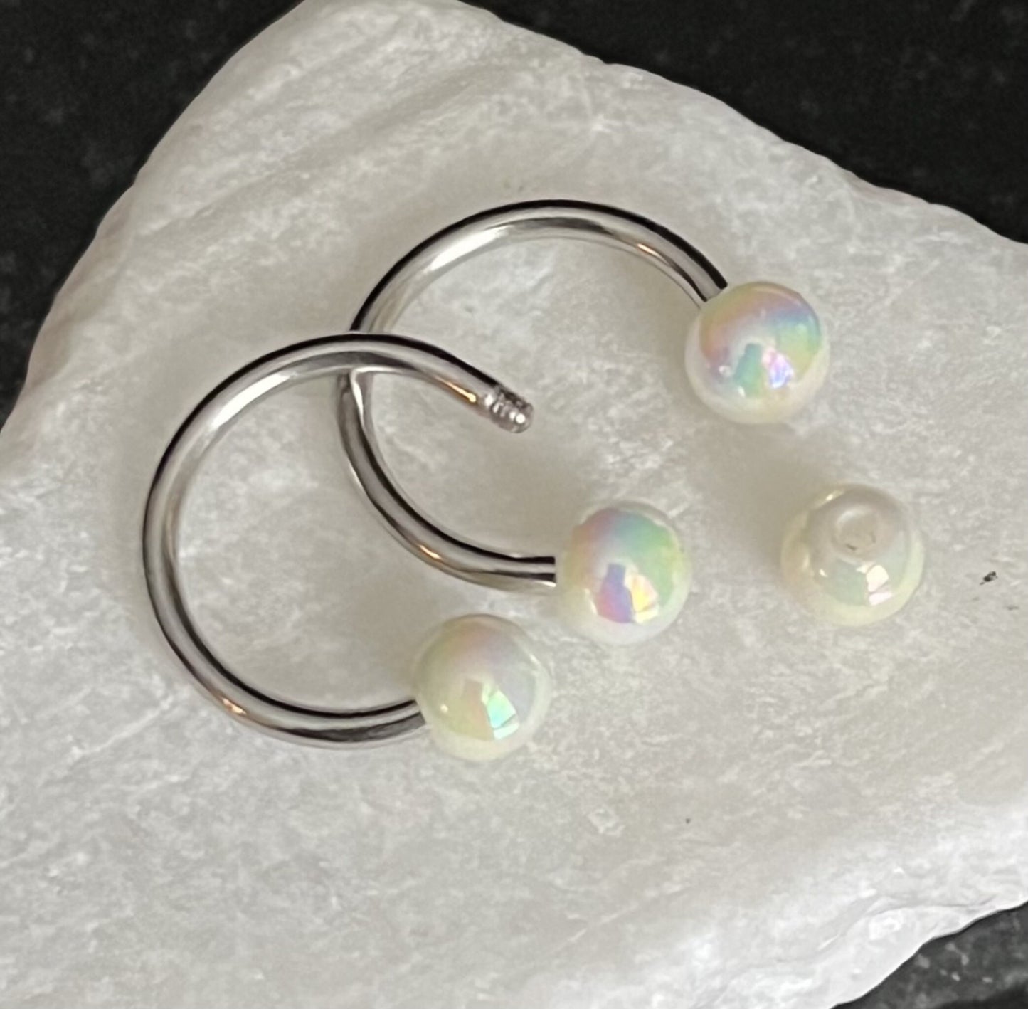 PAIR of Stunning Aurora Borealis Coated Circular Barbell Horseshoe Septum Ring - 16g - 8mm - A Variety of Colors Available!