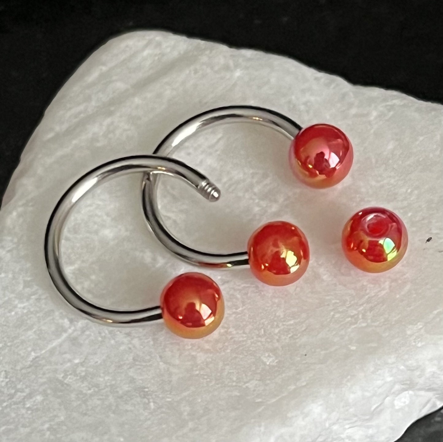 PAIR of Stunning Aurora Borealis Coated Circular Barbell Horseshoe Septum Ring - 16g - 8mm - A Variety of Colors Available!