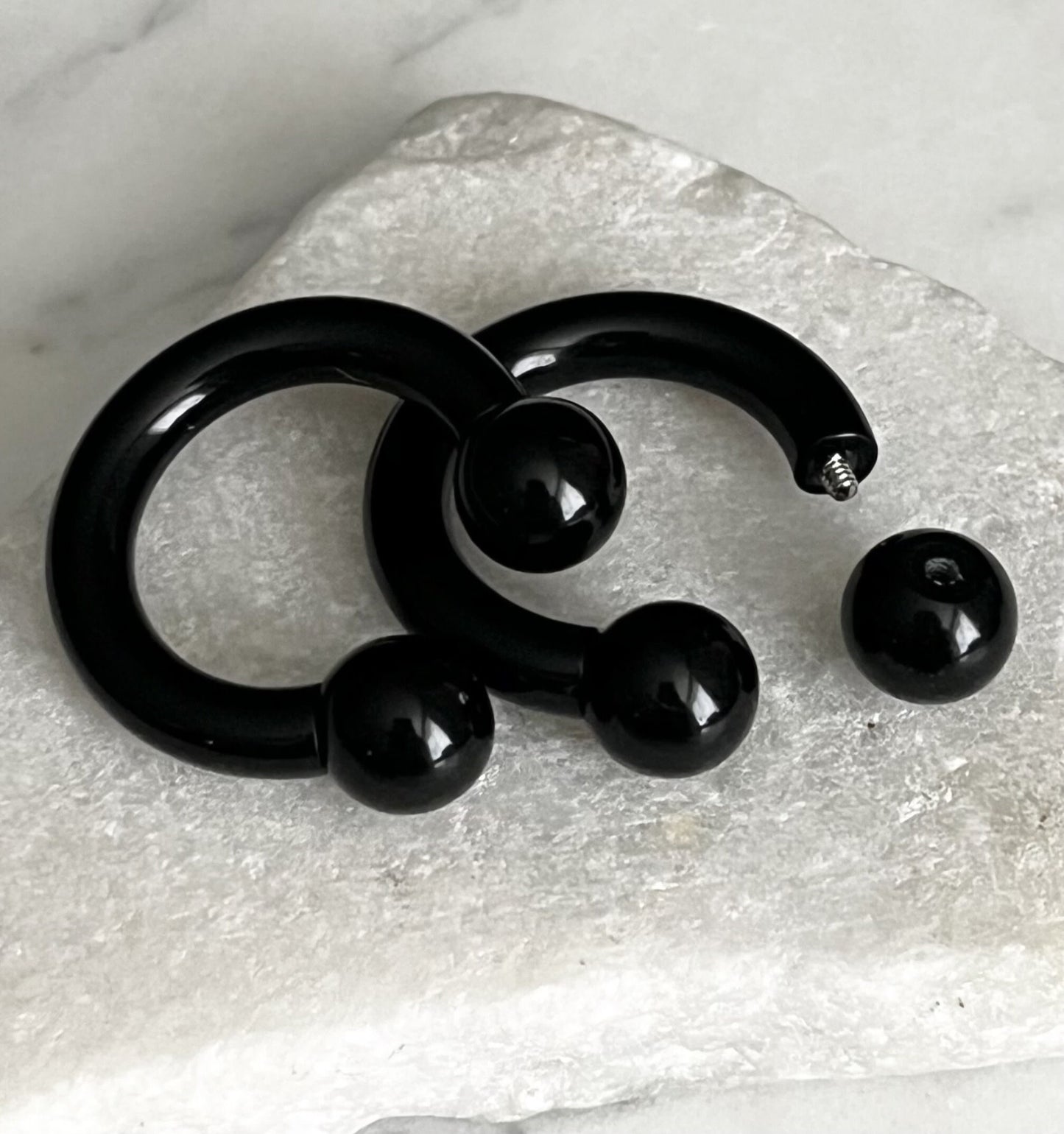 PAIR of Striking Lightweight Black Acrylic Circular Barbells/Rings - Available Gauges: 0g, 2g, 4g, 6g, 8g and 10g!