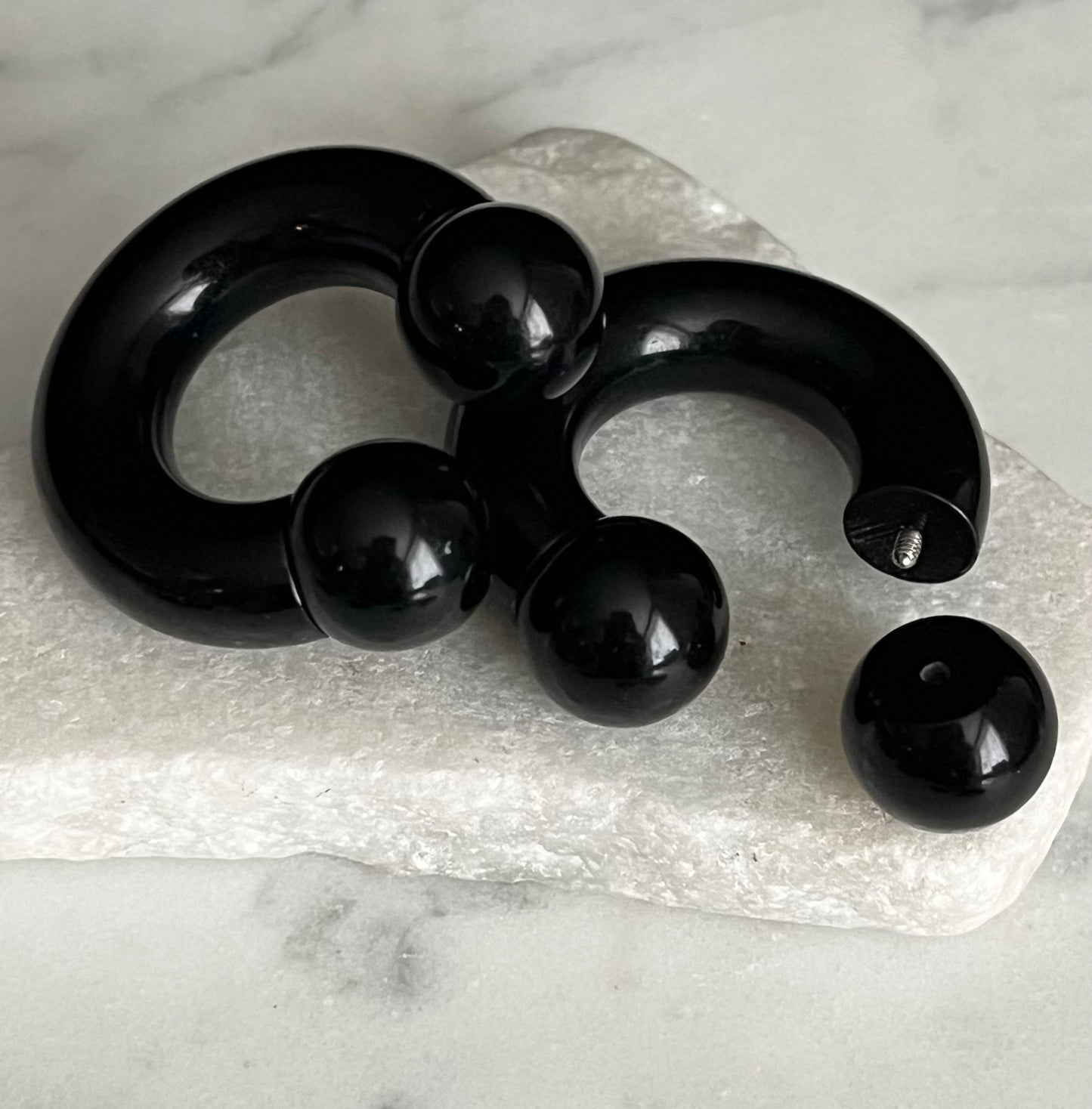 PAIR of Striking Lightweight Black Acrylic Circular Barbells/Rings - Available Gauges: 0g, 2g, 4g, 6g, 8g and 10g!