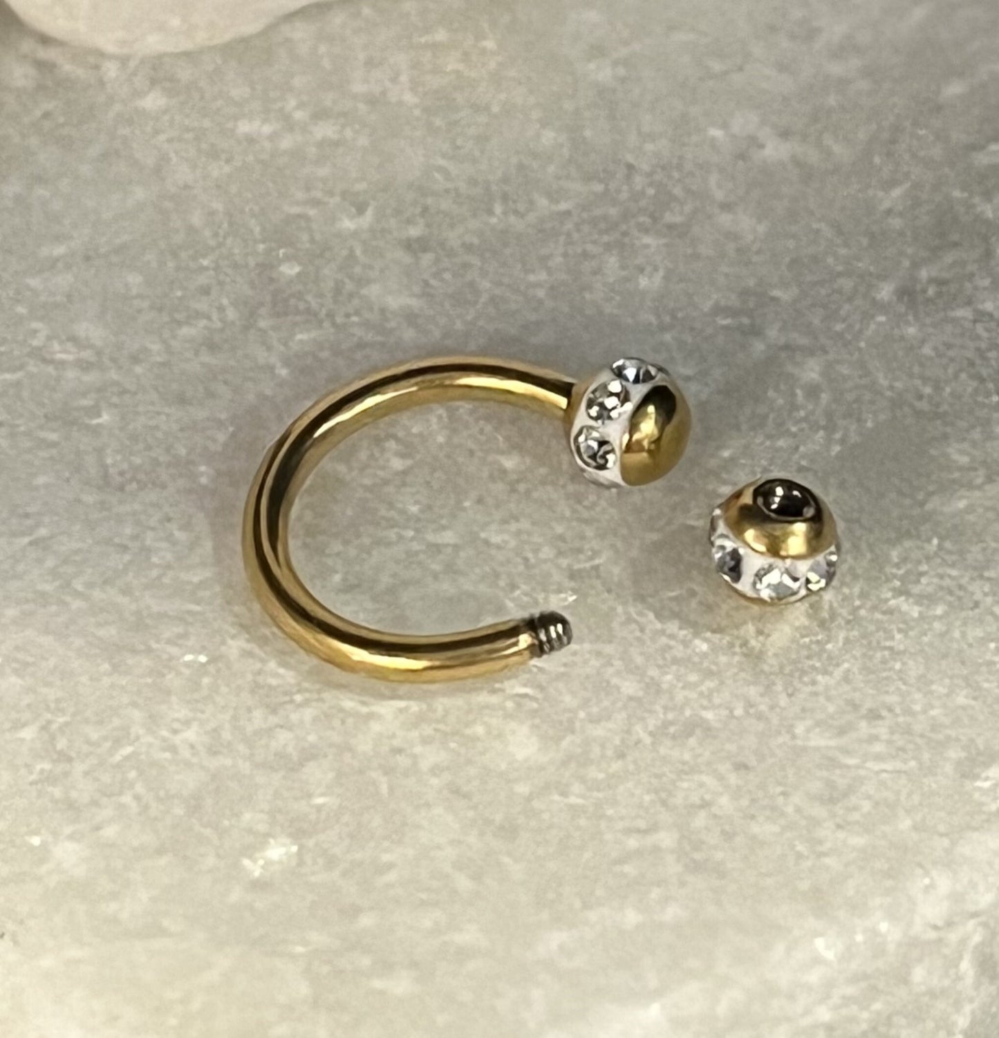 1 Piece Stunning Crystal Paved Gold Circular Horseshoe Septum Ring - 16g, 8mm - Aurora Borealis, Clear, Pink, Aqua or Red Available!