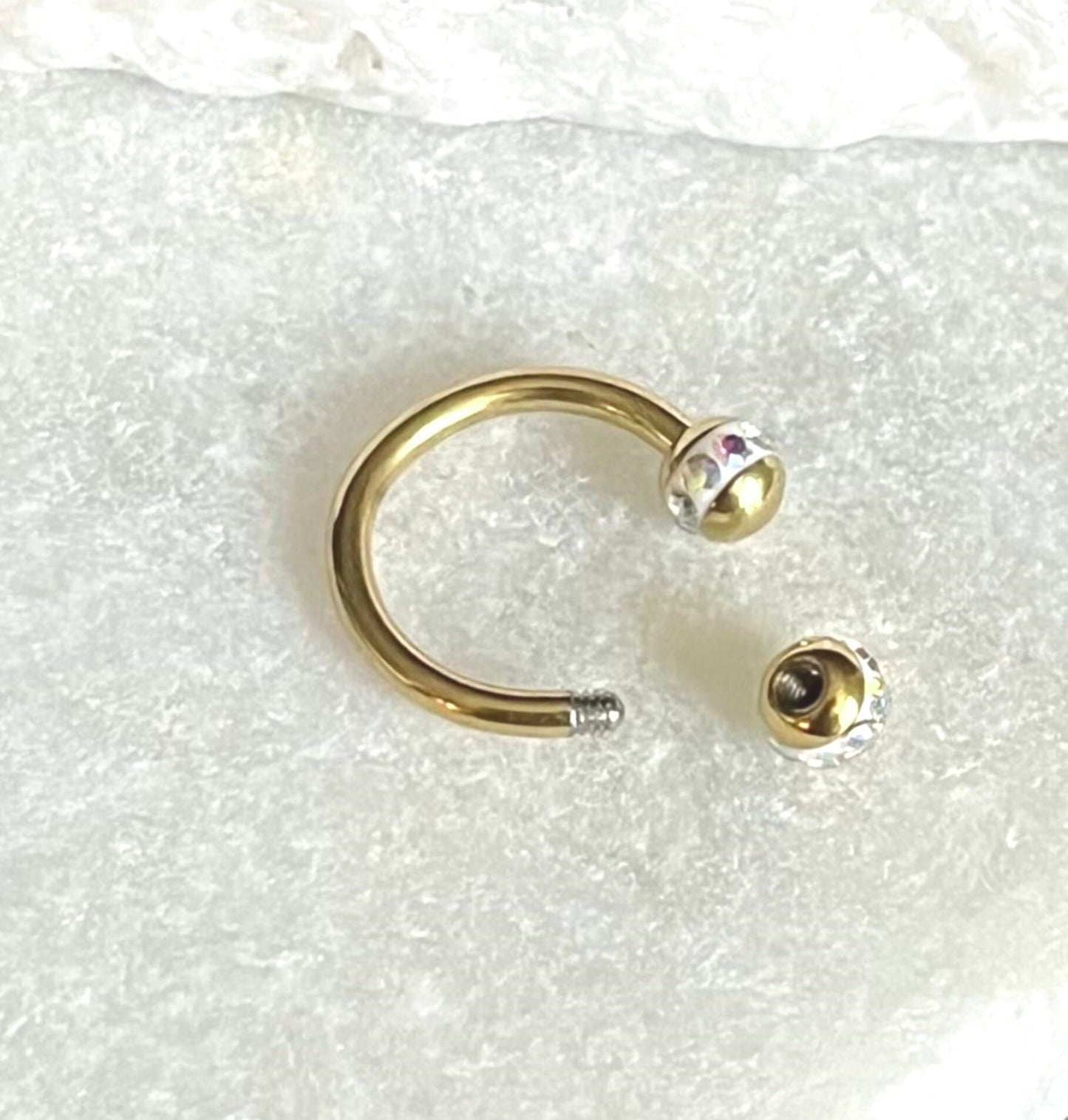 1 Piece Stunning Crystal Paved Gold Circular Horseshoe Septum Ring - 16g, 8mm - Aurora Borealis, Clear, Pink, Aqua or Red Available!