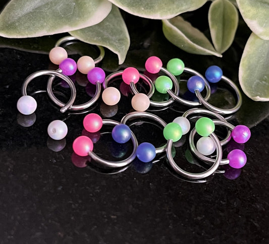 PAIR of Unique Pearl Coated Circular Barbell Horseshoe Septum Ring - 16g - 10mm - White, Pink, Green, Purple, Peach & Blue Available!