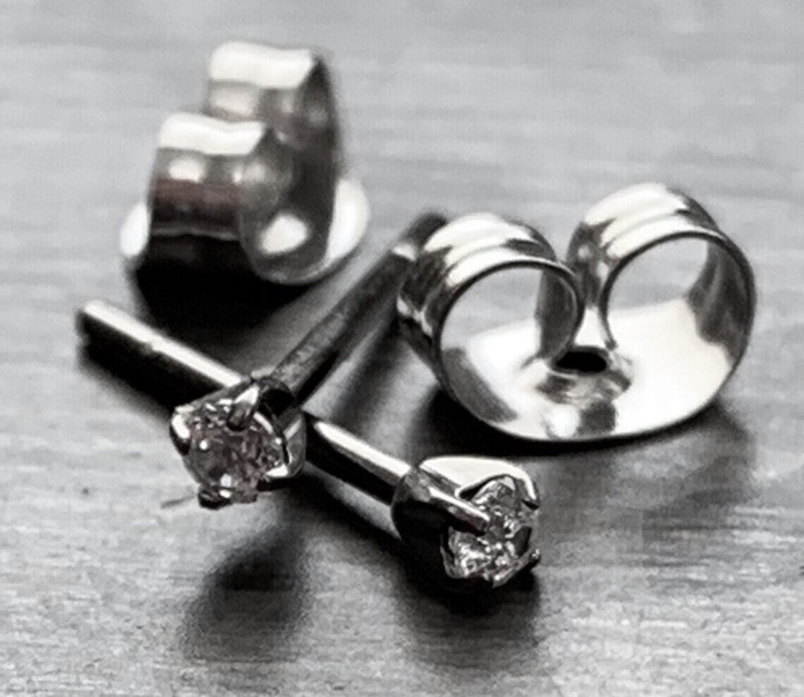 PAIR of Brilliant Prong Set CZ Gem 6AL-4VELI ASTM F136 Implant Grade Titanium Stud Earrings - 2mm thru 7mm Available!