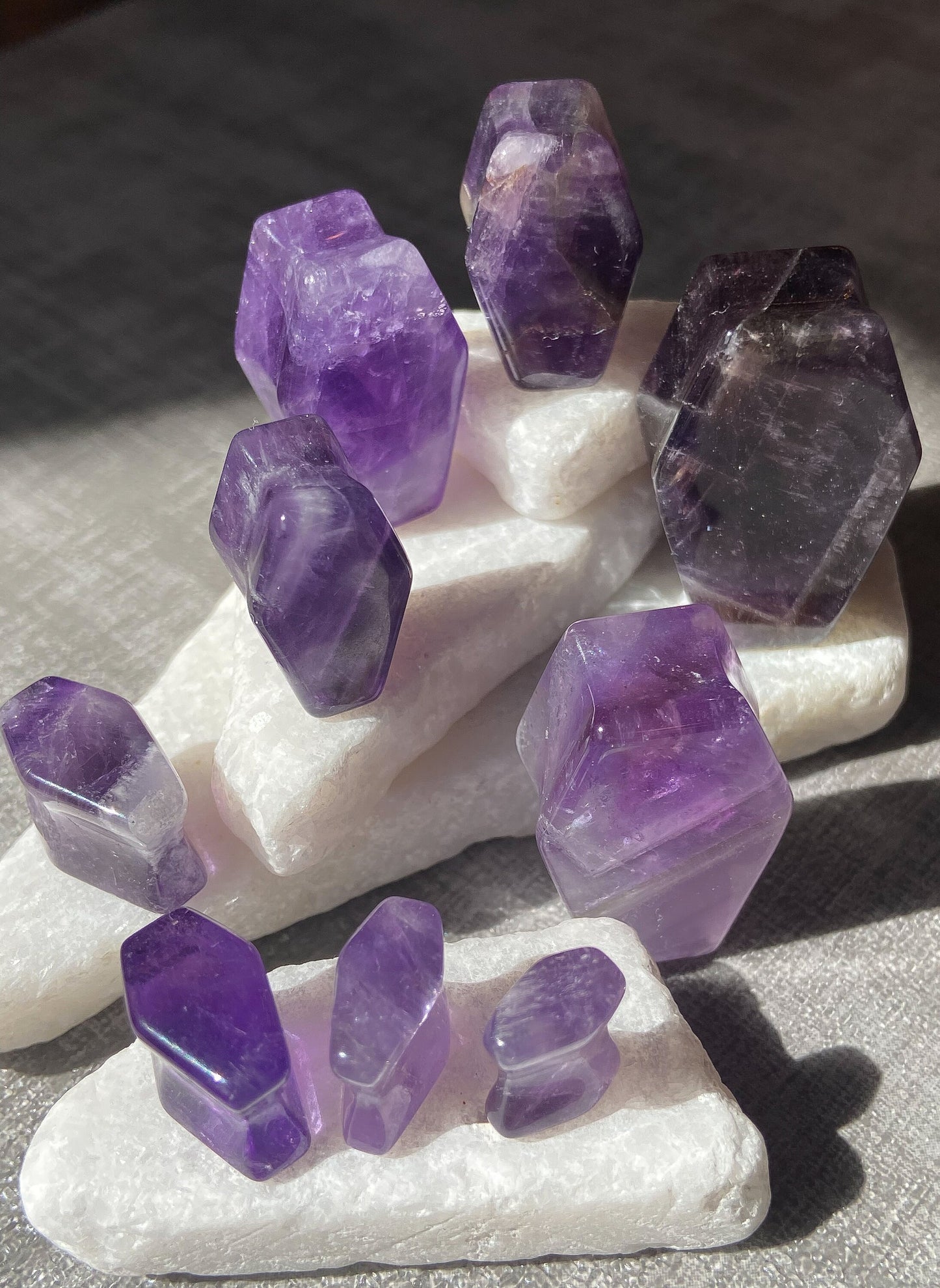 PAIR of Beautiful Amethyst Organic Stone Double Flare Coffin Double Flare Plugs - Gauges 2g (6mm) to 1" (25mm) Available!