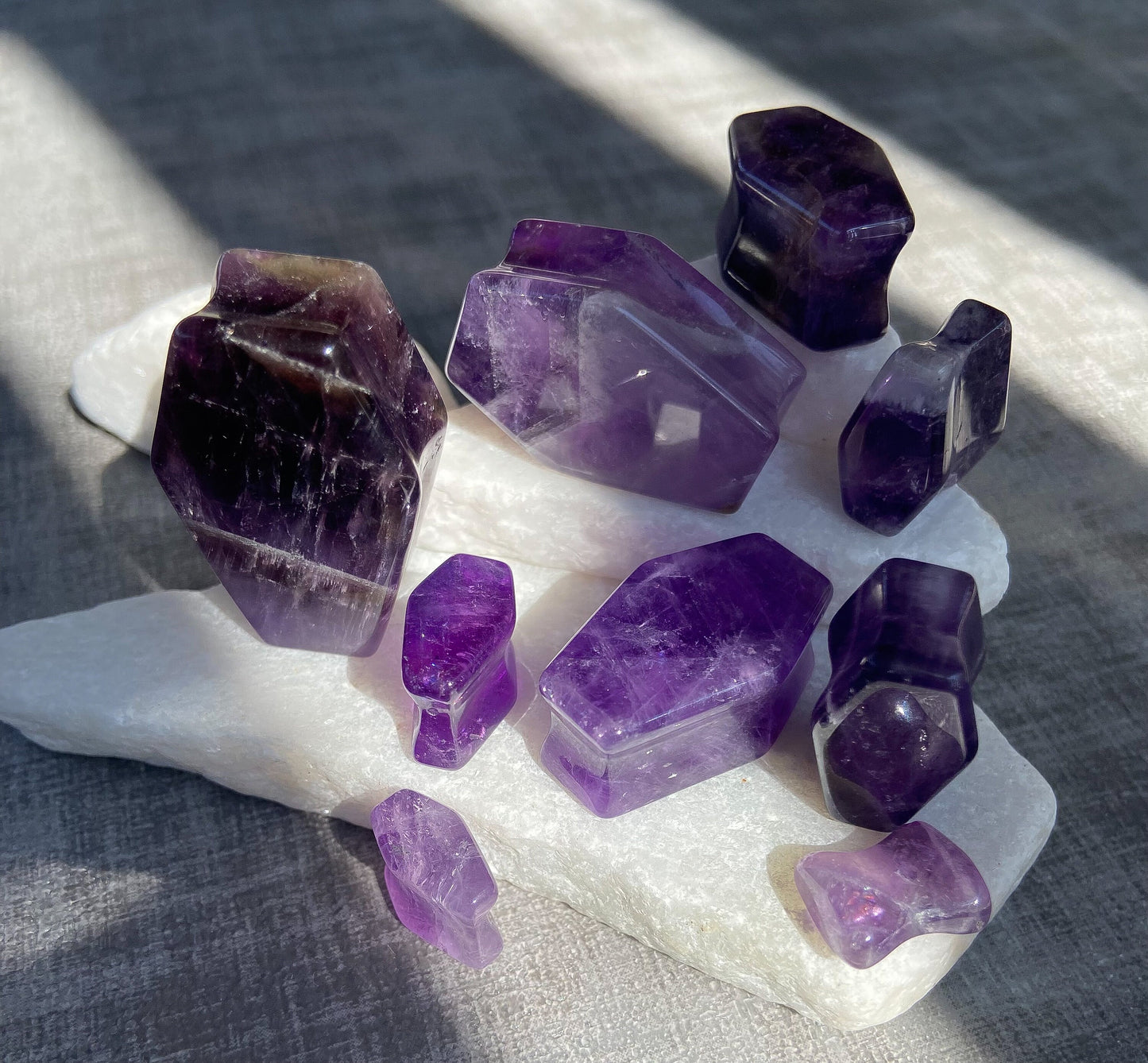 PAIR of Beautiful Amethyst Organic Stone Double Flare Coffin Double Flare Plugs - Gauges 2g (6mm) to 1" (25mm) Available!