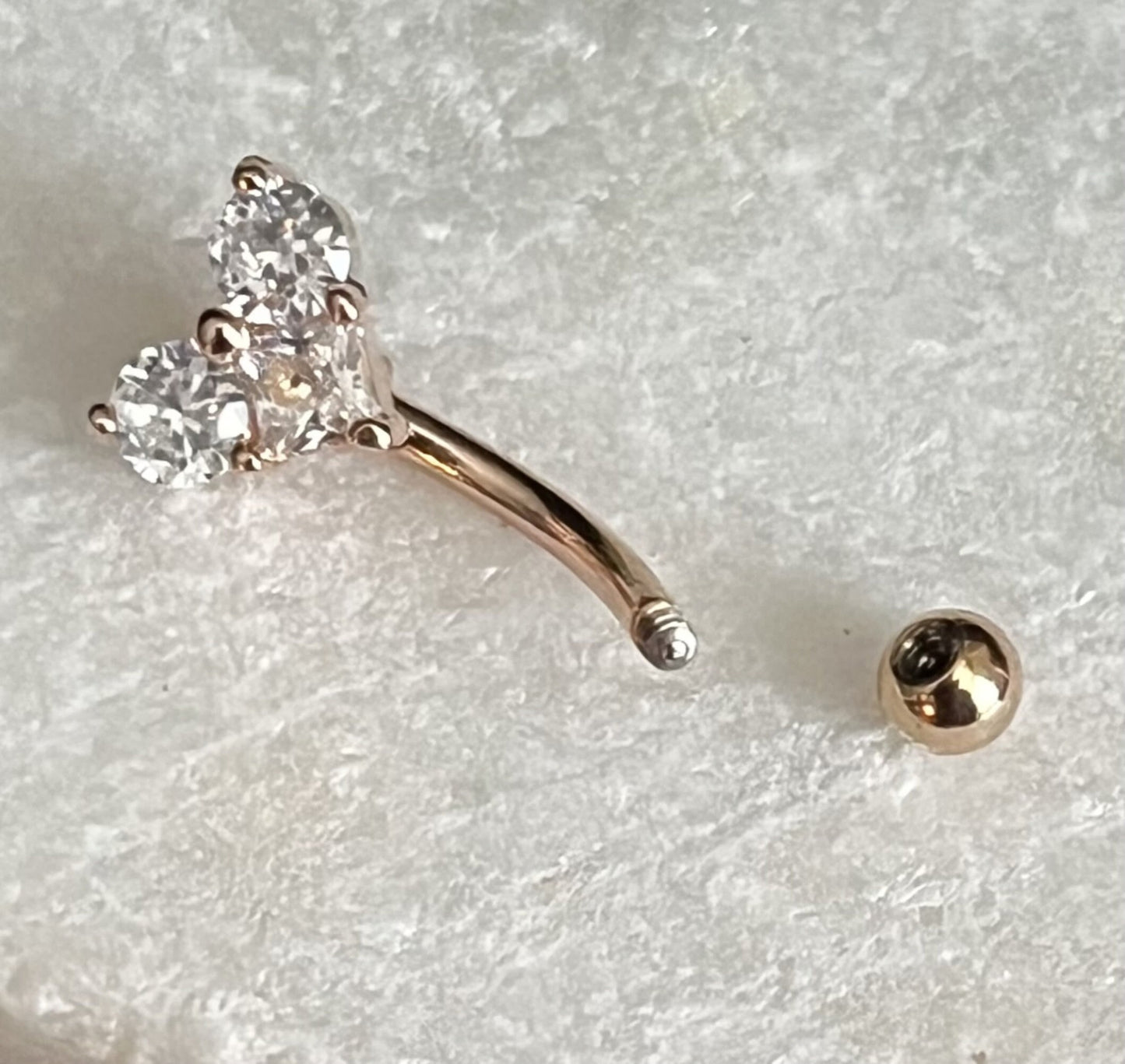 1 Brilliant Three CZ Gem Heart Eyebrow Ring with Curved Barbell - 16g (1.2mm), length 5/16" (8mm) - Silver, Gold or Rose Gold available!
