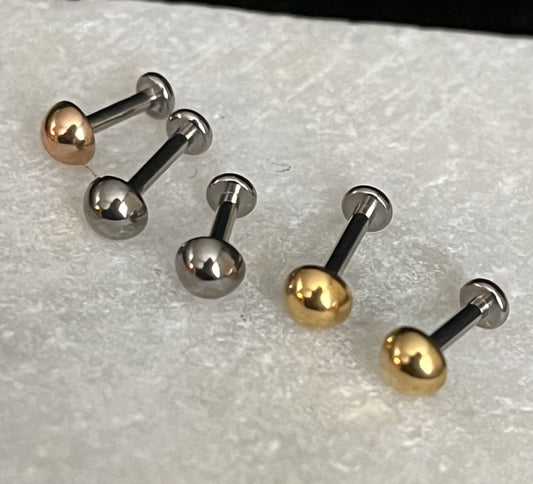 1 Piece Brilliant Titanium Dome Top Labret Monroe Stud Ring -16g - Wearable Diameter 6mm or 8mm - Gold, Rose Gold and Silver Available!