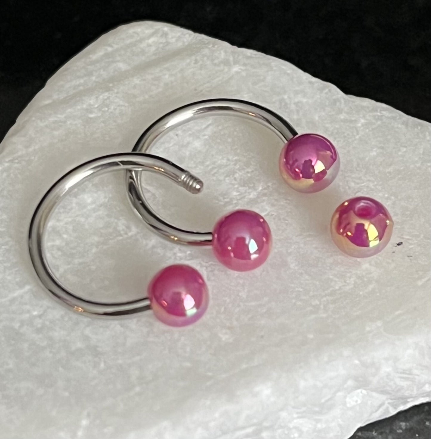 PAIR of Stunning Aurora Borealis Coated Circular Barbell Horseshoe Septum Ring - 16g - 8mm - A Variety of Colors Available!