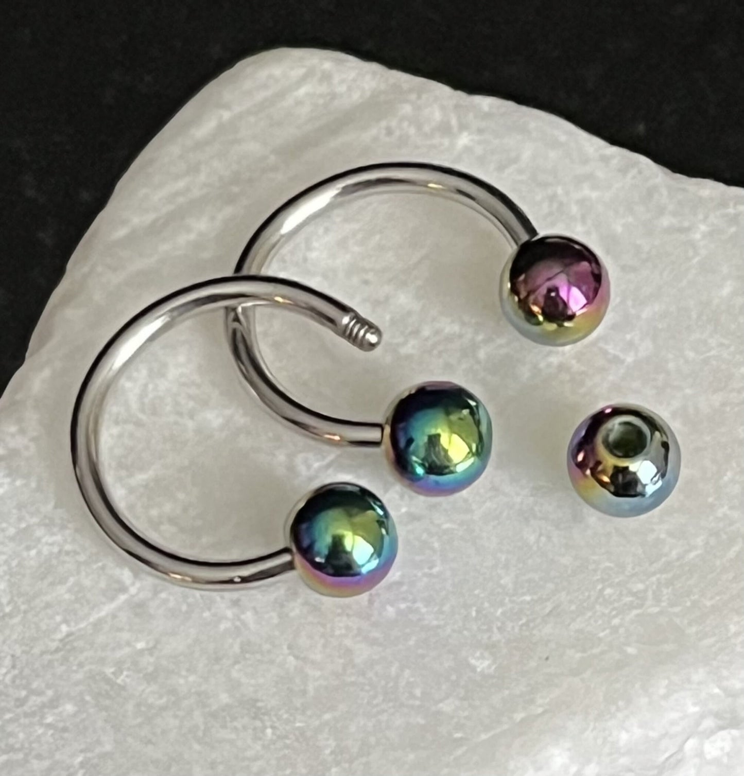 PAIR of Stunning Aurora Borealis Coated Circular Barbell Horseshoe Septum Ring - 16g - 8mm - A Variety of Colors Available!
