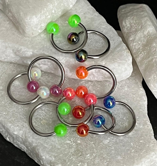 PAIR of Stunning Aurora Borealis Coated Circular Barbell Horseshoe Septum Ring - 16g - 8mm - A Variety of Colors Available!