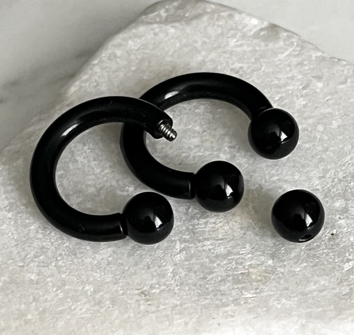 PAIR of Striking Lightweight Black Acrylic Circular Barbells/Rings - Available Gauges: 0g, 2g, 4g, 6g, 8g and 10g!