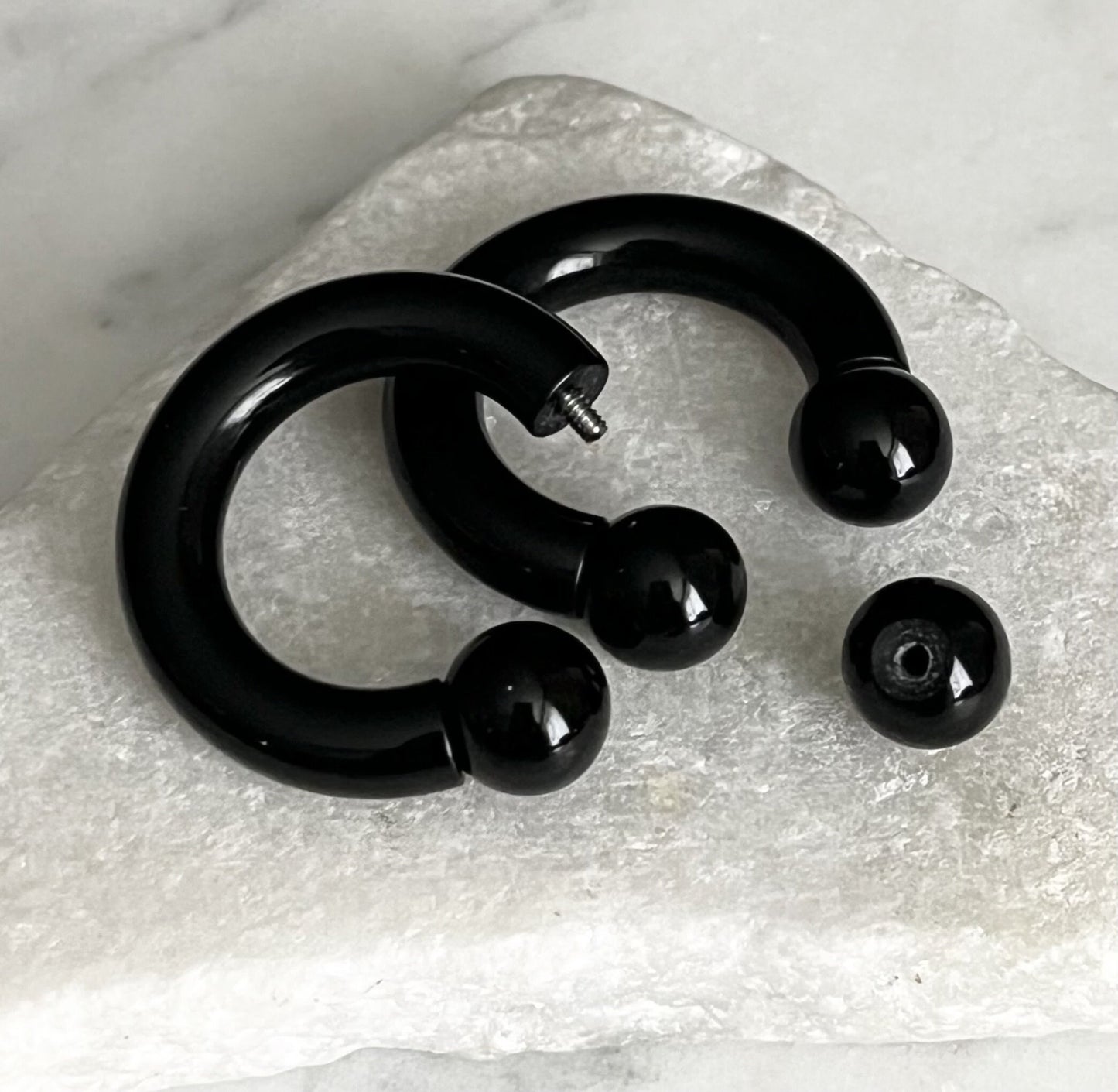 PAIR of Striking Lightweight Black Acrylic Circular Barbells/Rings - Available Gauges: 0g, 2g, 4g, 6g, 8g and 10g!
