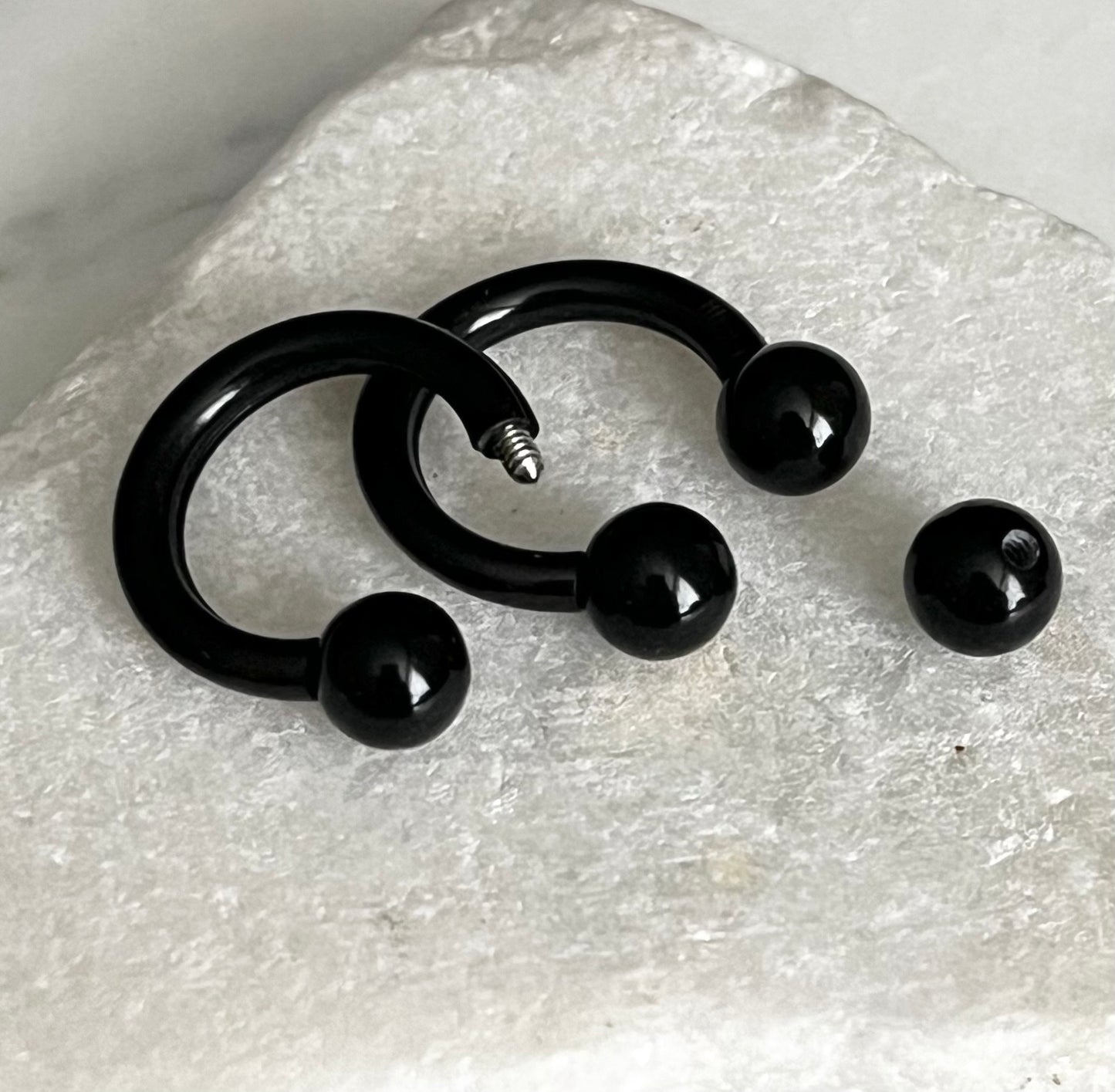 PAIR of Striking Lightweight Black Acrylic Circular Barbells/Rings - Available Gauges: 0g, 2g, 4g, 6g, 8g and 10g!