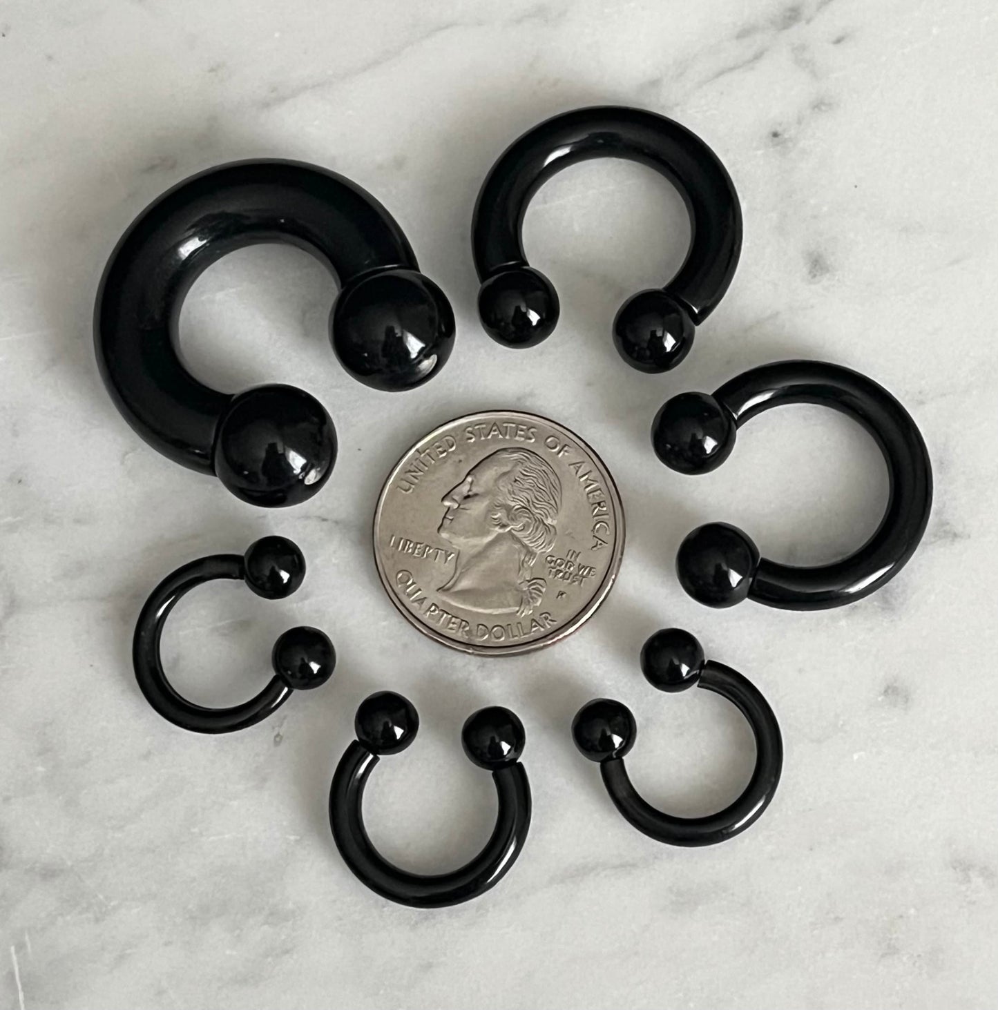 PAIR of Striking Lightweight Black Acrylic Circular Barbells/Rings - Available Gauges: 0g, 2g, 4g, 6g, 8g and 10g!