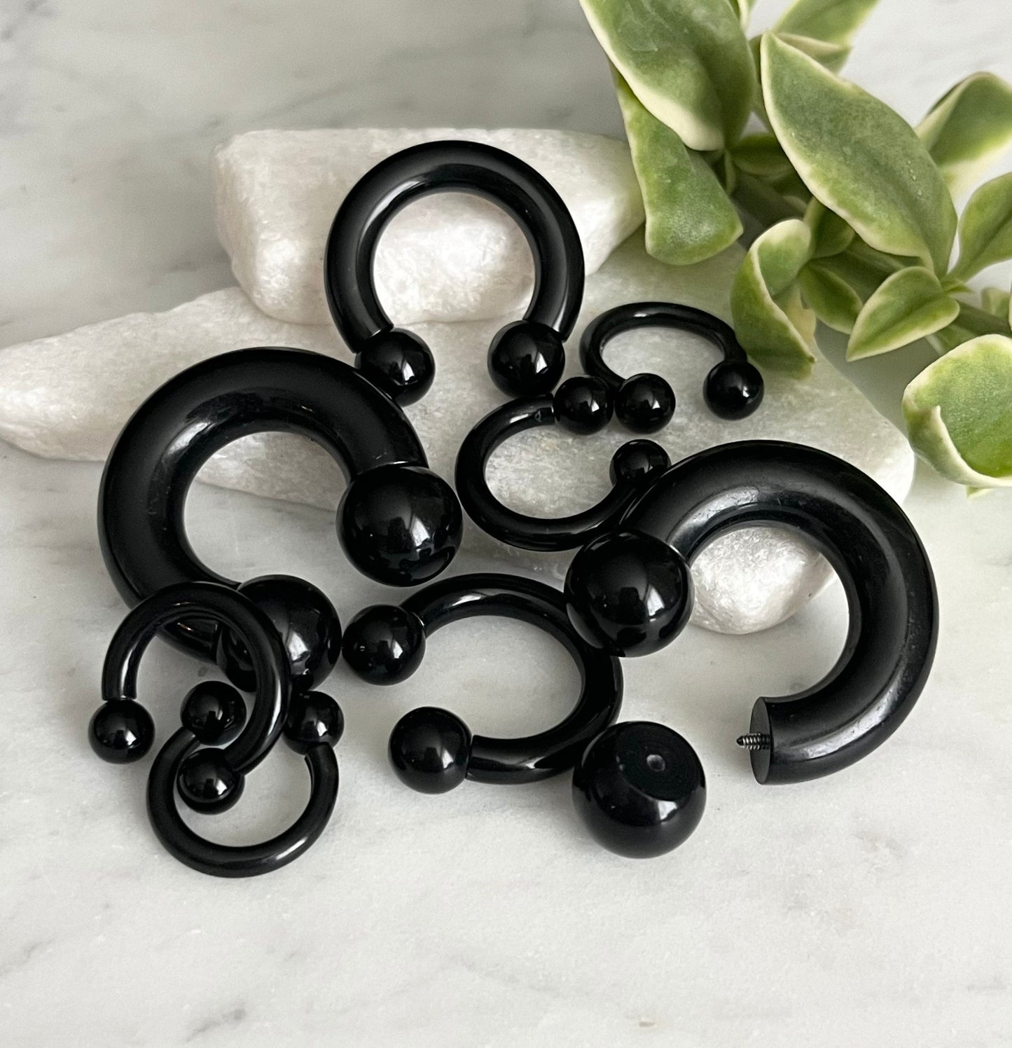 PAIR of Striking Lightweight Black Acrylic Circular Barbells/Rings - Available Gauges: 0g, 2g, 4g, 6g, 8g and 10g!